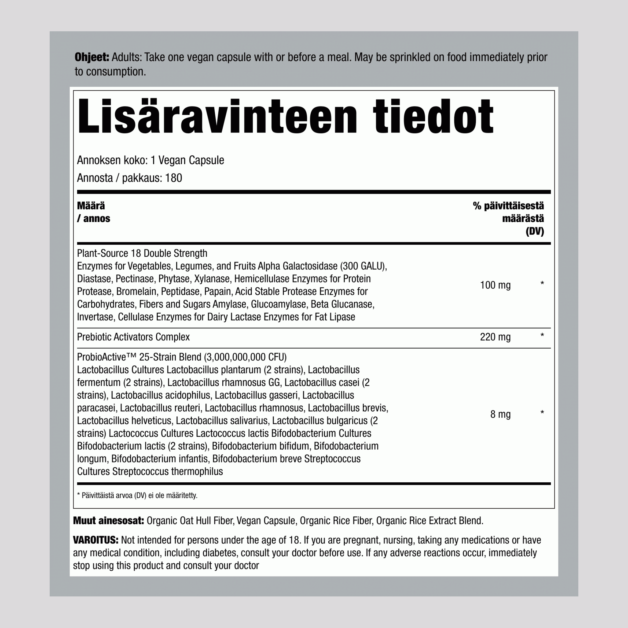 All-Zyme Double Strength, 180 Vegaanista Kapselia