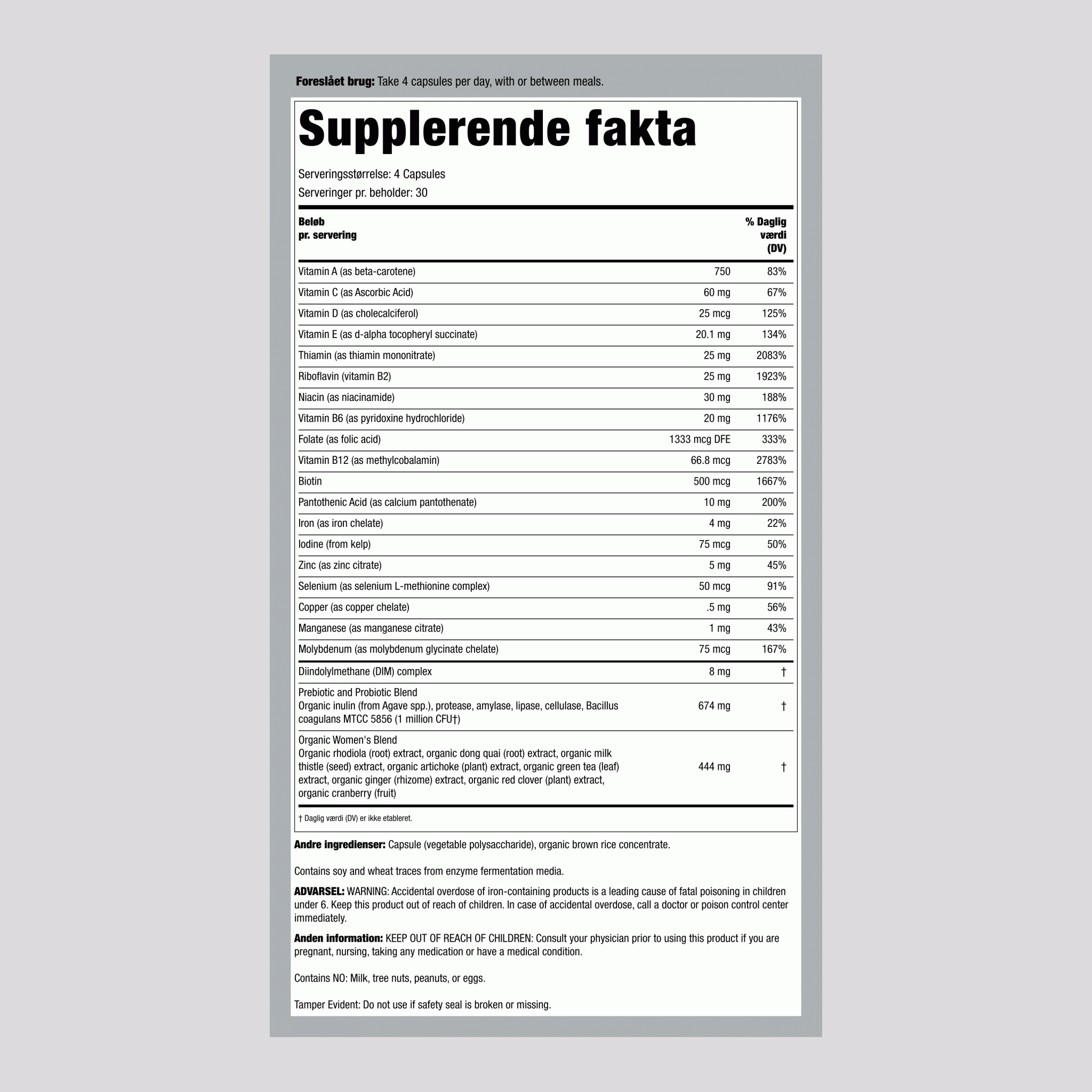 Certificeret Kvinders + Reelle Madnæringsstoffer Multi, 120 Vegetariske Kapsler