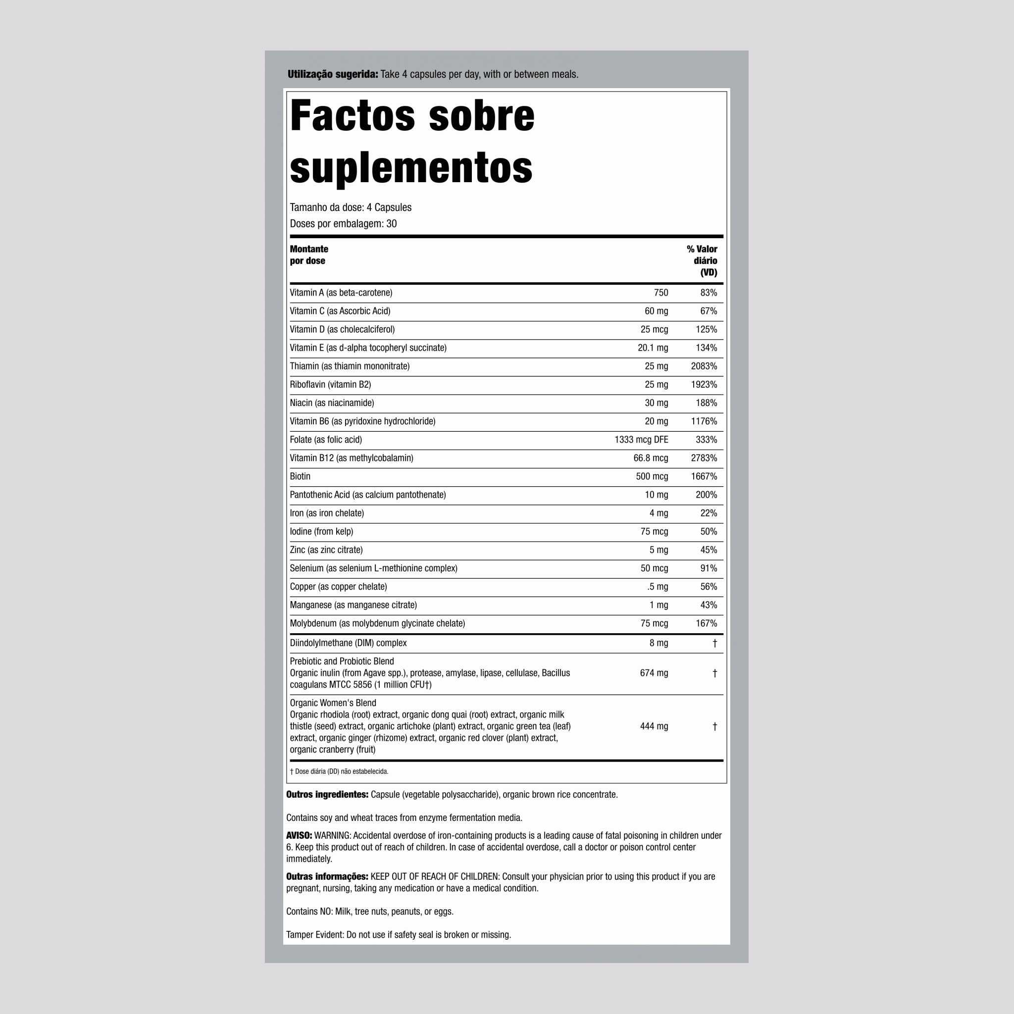 Multivitamínico Com Nutrientes de Alimentos Naturais, 120 Cápsulas Vegetais