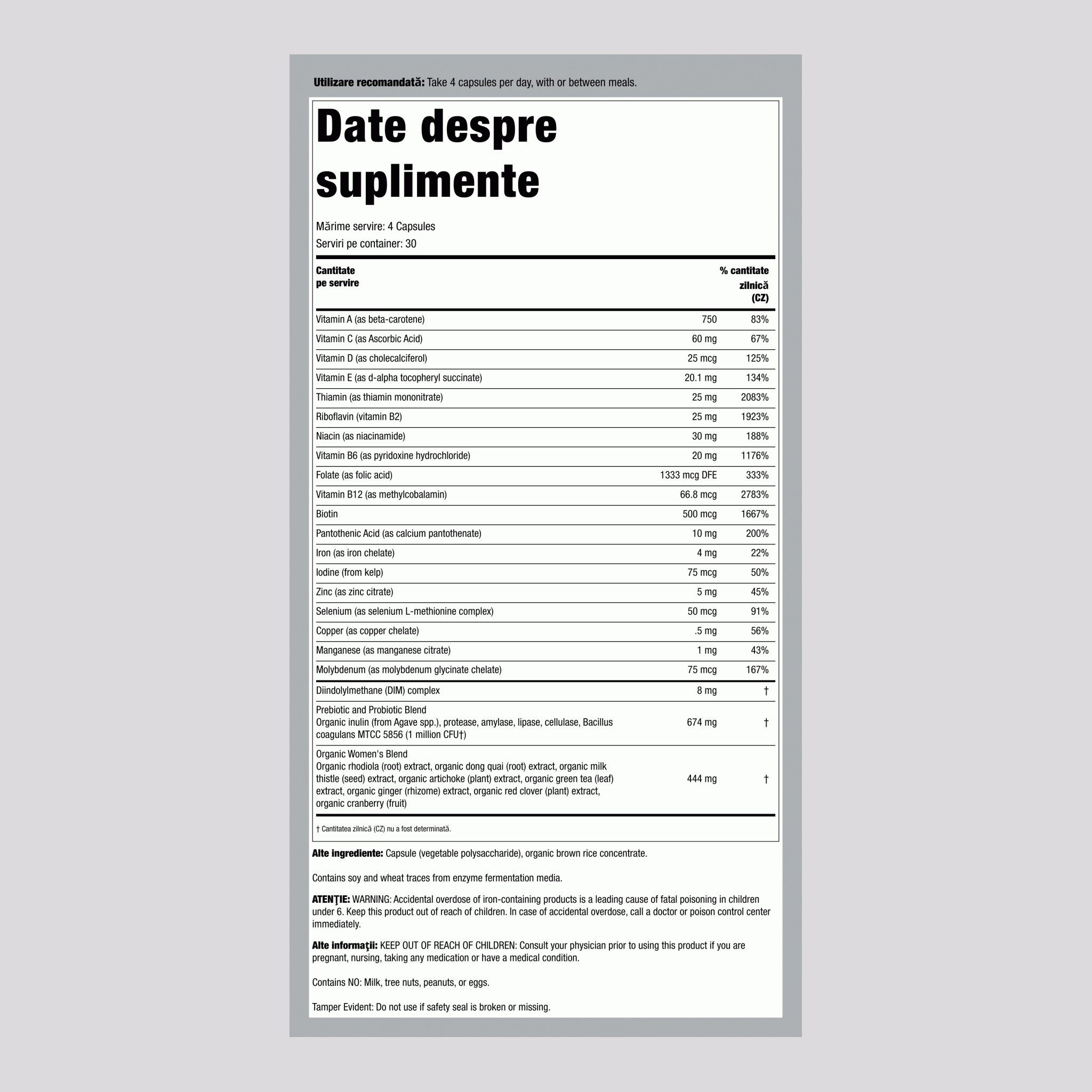 Multivitamine pentru femei + nutrienți din alimente reale, 120 capsule vegetariene