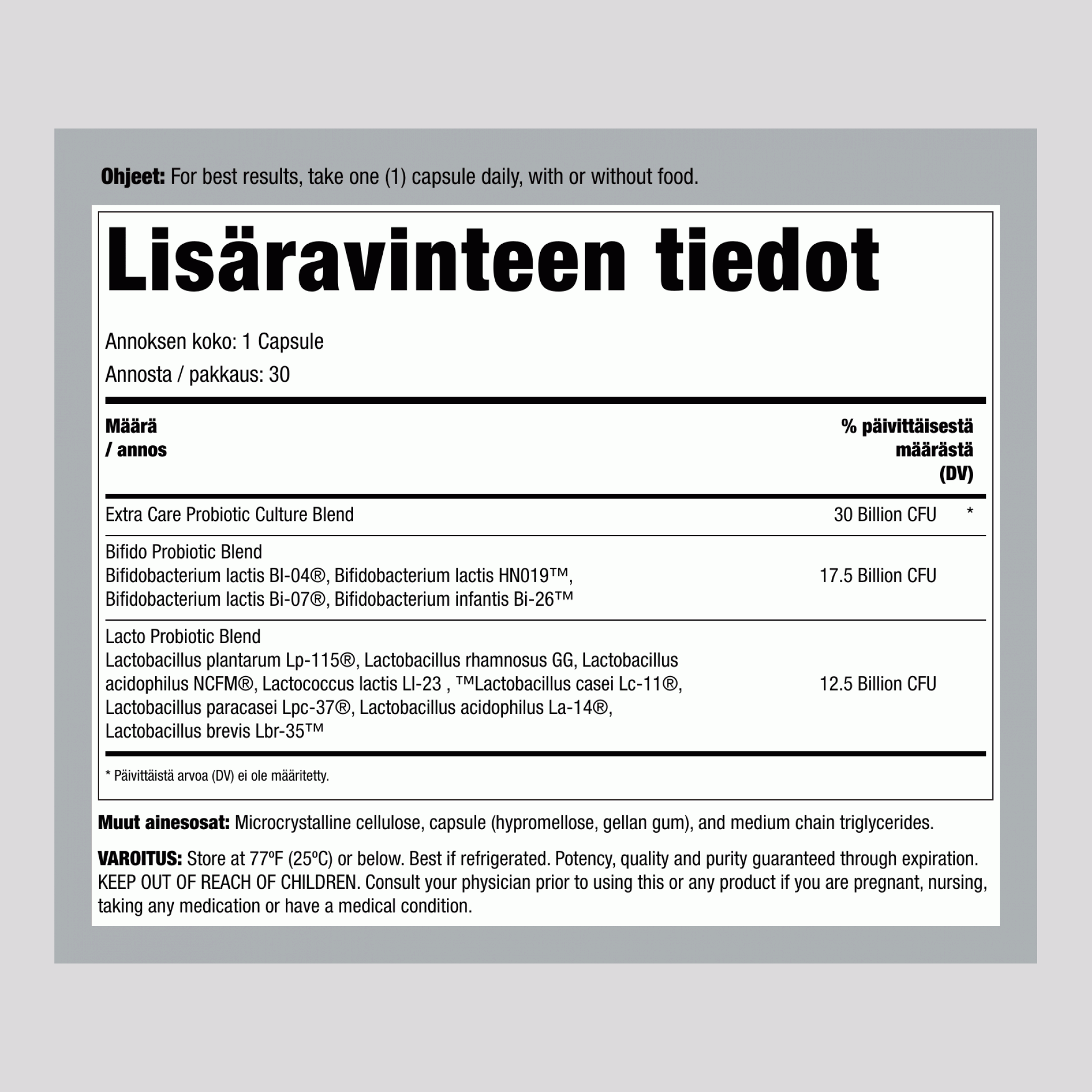 Ultimate Flora Extra Care Probiotic 30 Miljardia, 30 Viivästetysti Vapauttavaa Vegaanikapselia
