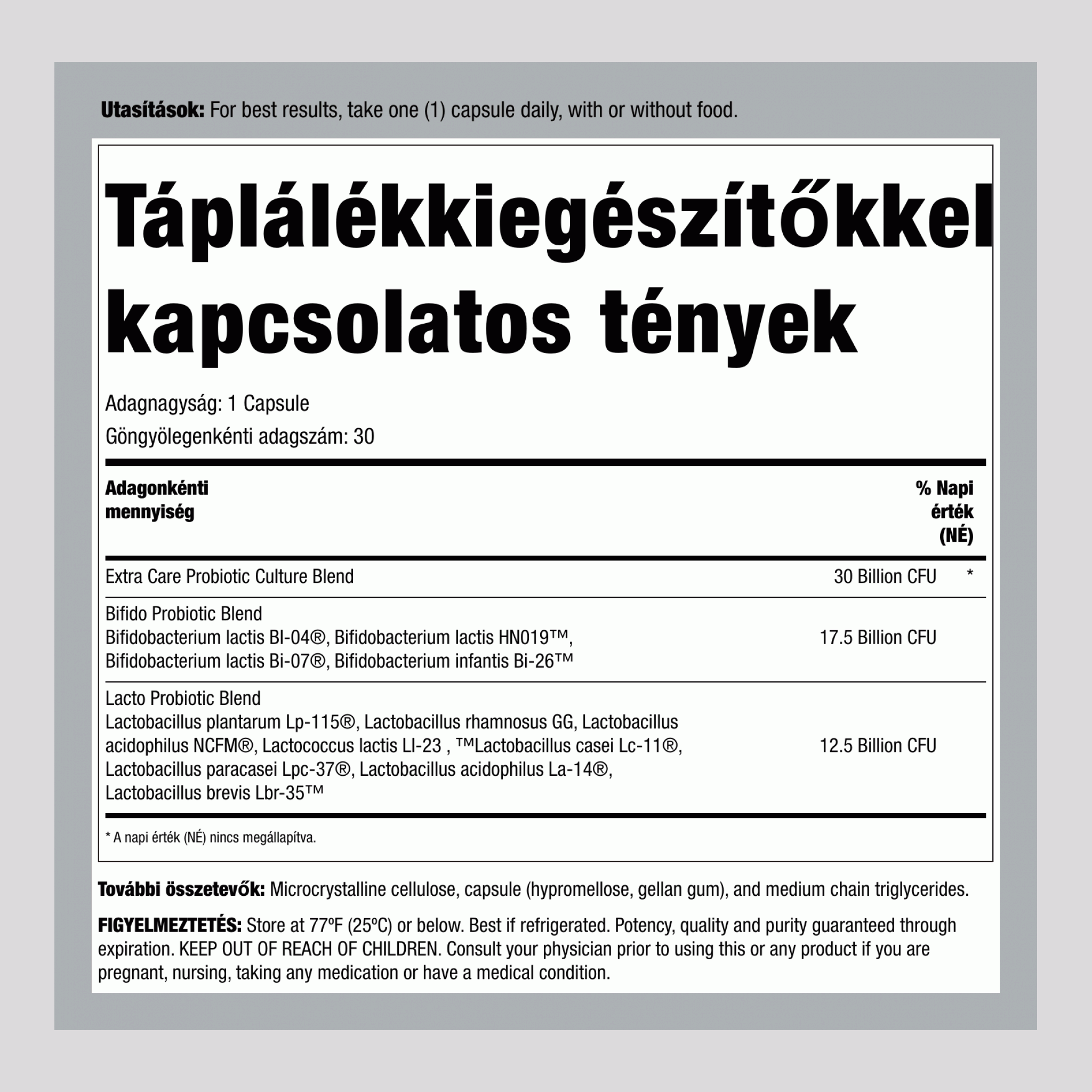 Ultimate Flora Extra Care Probiotikum 30 milliárd, 30 késleltetett kibocsátású vegán kapszula