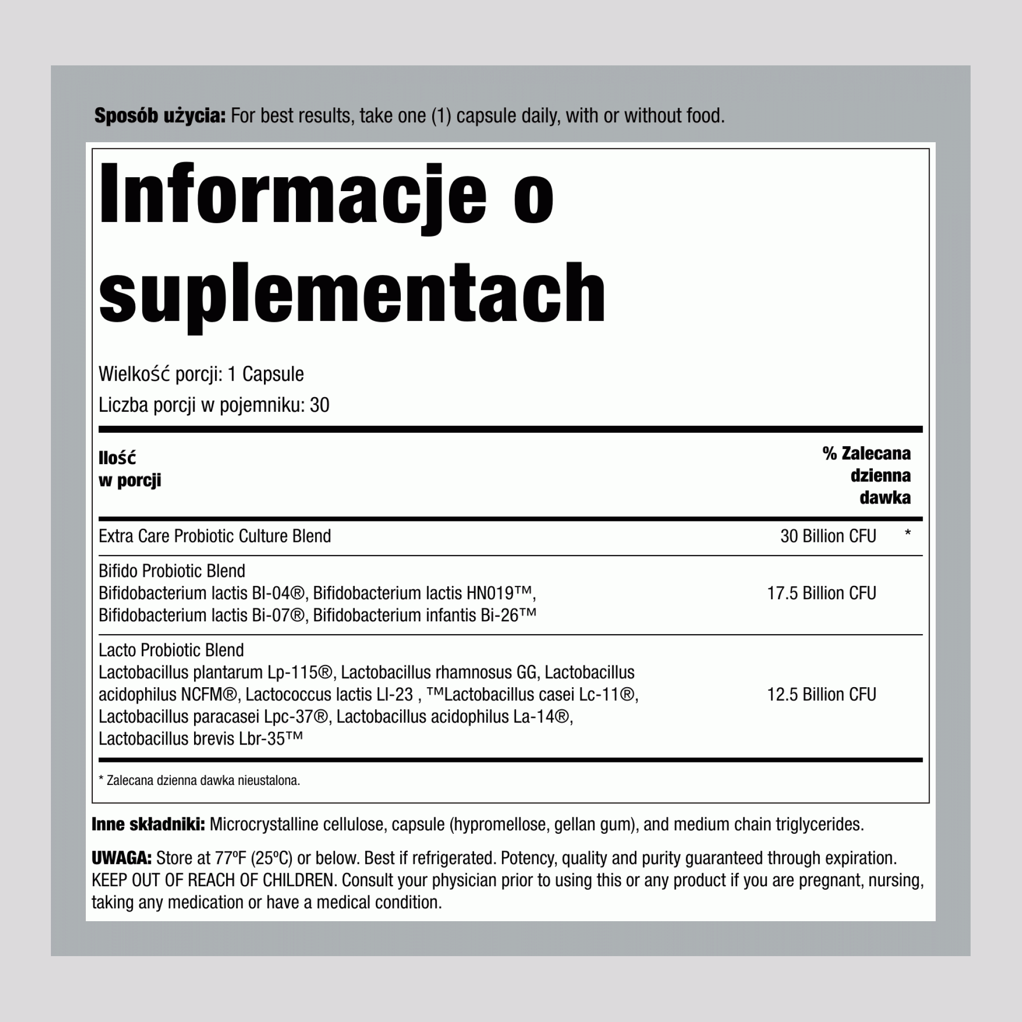 Ultimate Flora Extra Care Probiotic 30 miliardów, 30 wegańskich kapsułek o opóźnionym uwalnianiu