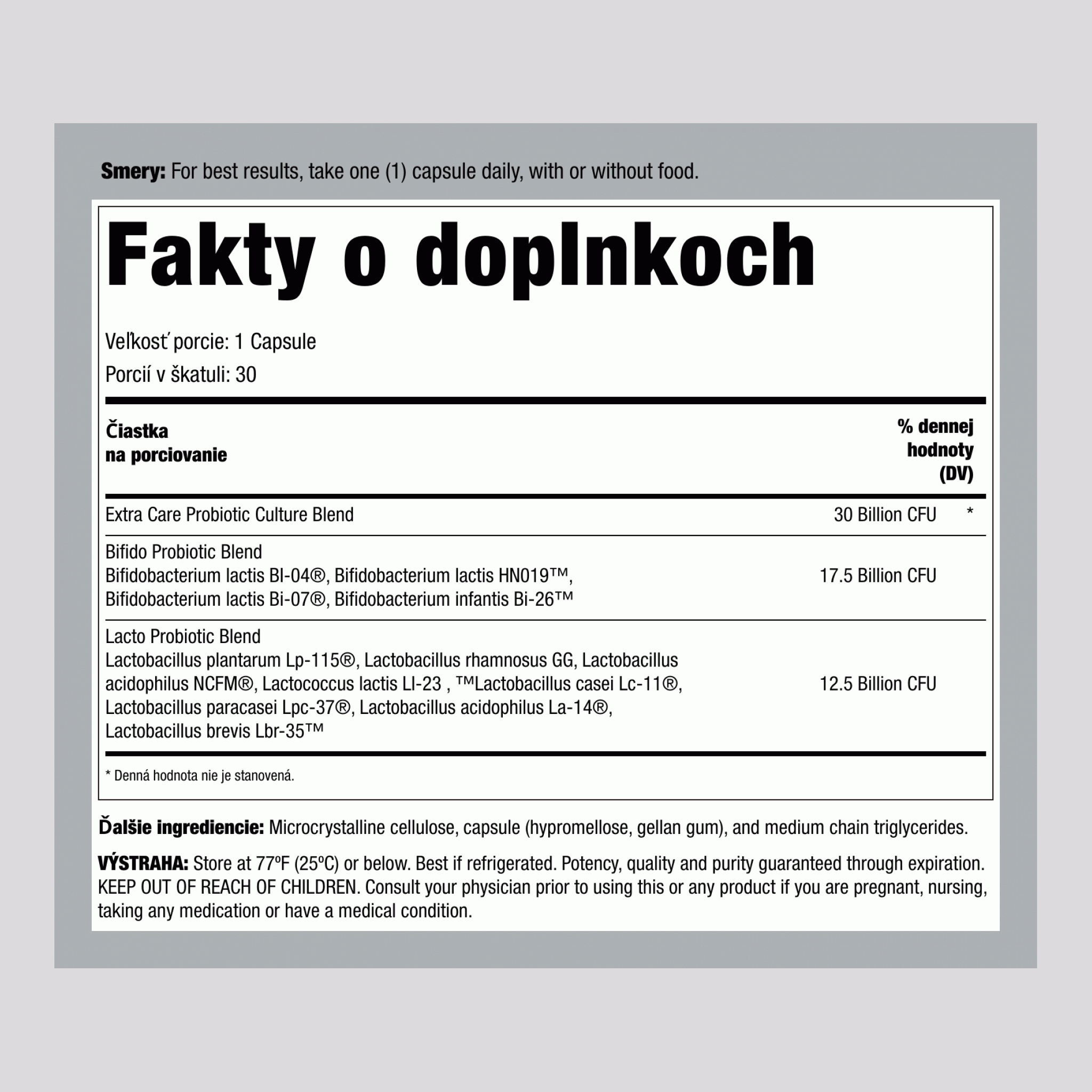 Ultimate Flora Extra Care Probiotic 30 miliárd, 30 kapsúl s oneskoreným uvoľňovaním, vegánske