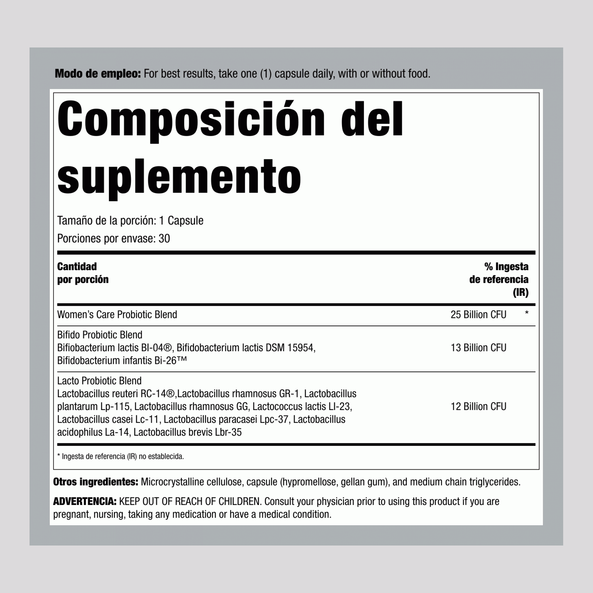 Probiotico Ultimate Flora para el Cuidado de la Mujer, 25 Mil Millones, 30 Cápsulas Veganas de Liberación Retardada