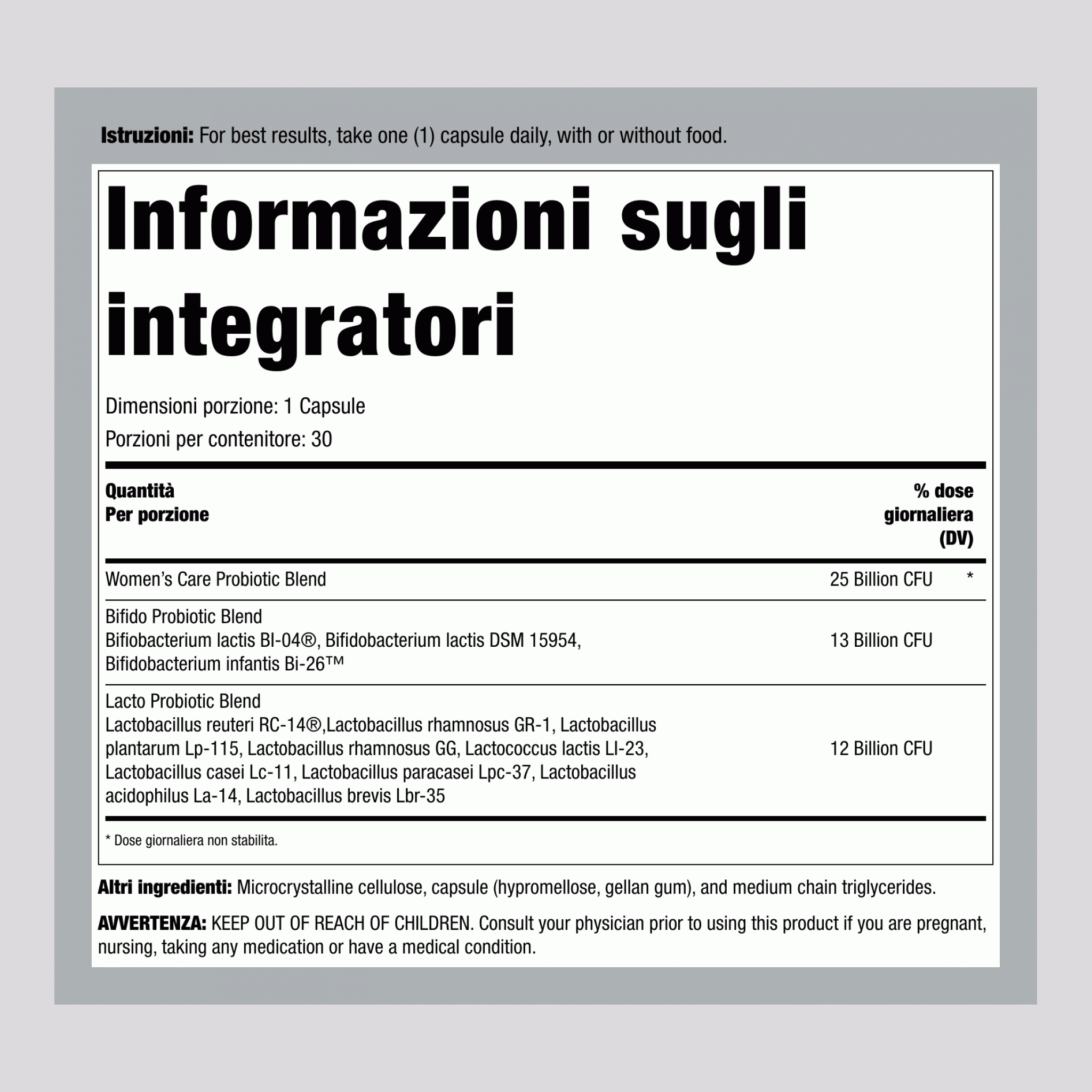 Ultimate Flora Probiotico per la Cura delle Donne 25 Miliardi, 30 Capsule Vegane a Rilascio Ritardato
