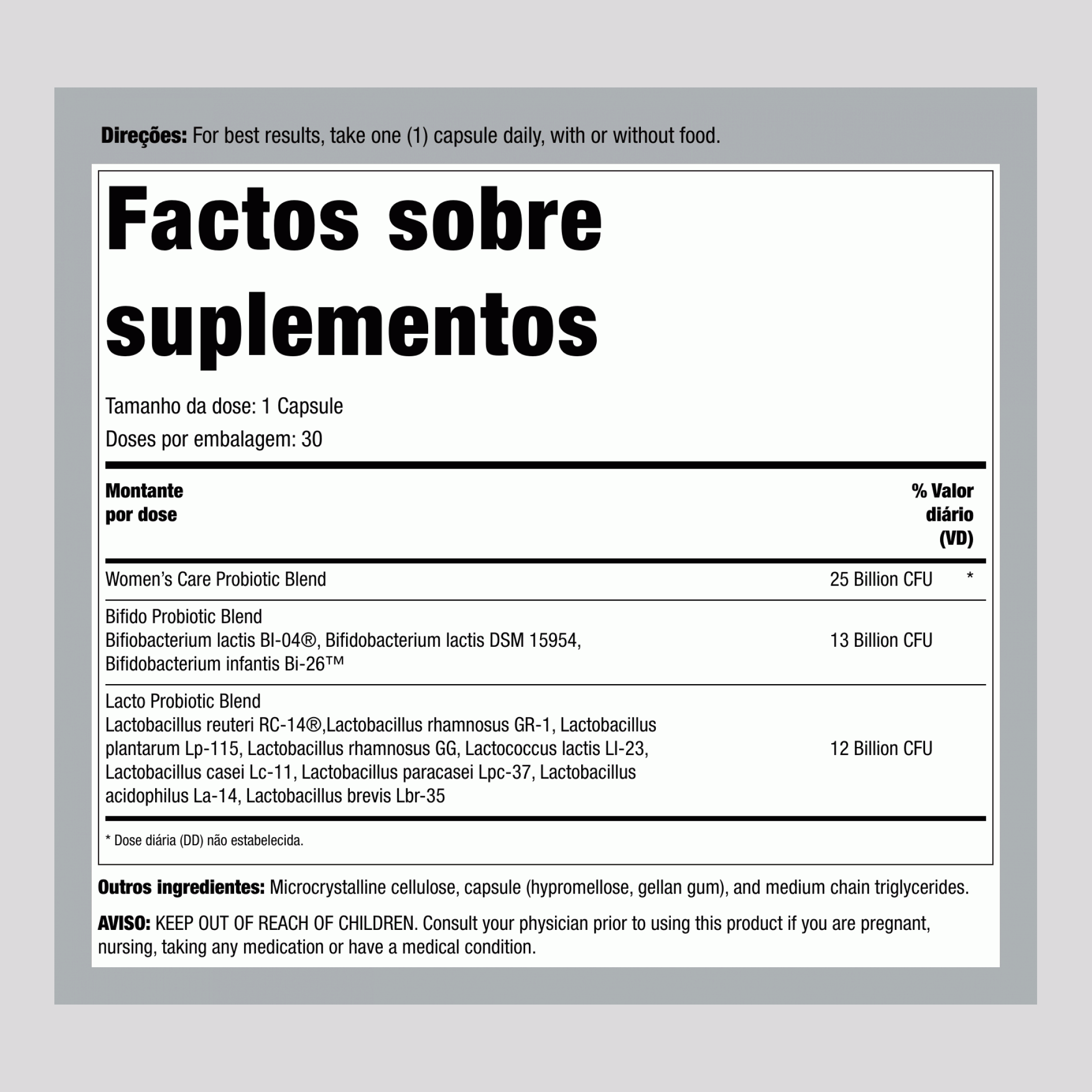 Ultimate Flora Women's Care Probiótico 25 Bilhões, 30 Cápsulas Veganas de Liberação Retardada