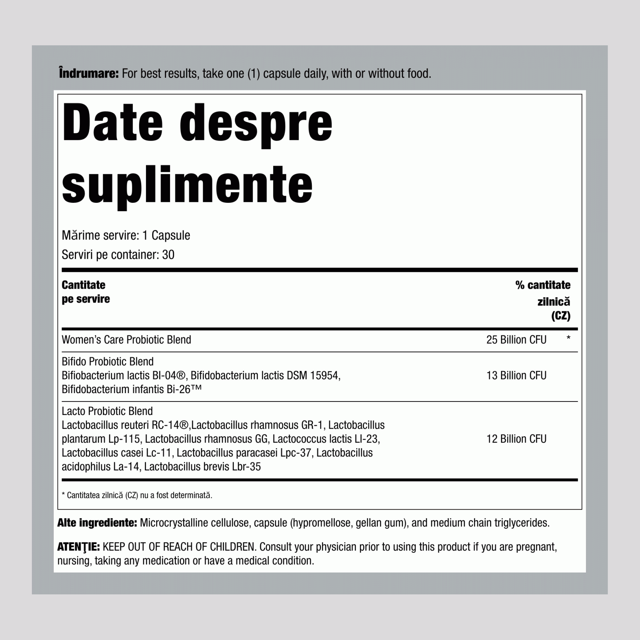 Probiotic Ultimate Flora pentru Femei, 25 Miliarde, 30 Capsule Vegane cu Eliberare Întârziată
