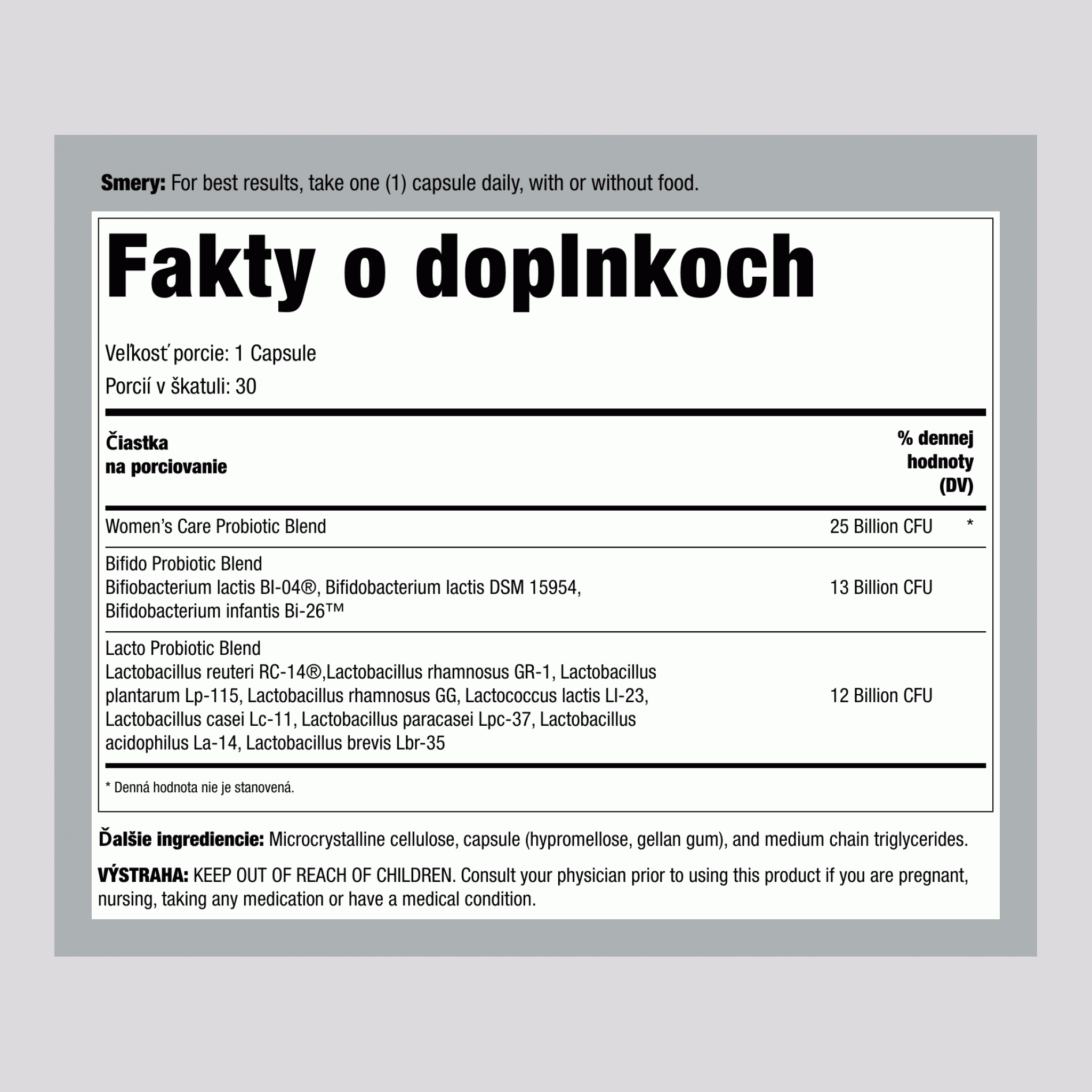 Ultimate Flora Ženská Starostlivosť Probiotiká 25 Miliárd, 30 Kapsúl s Opoždeným Uvoľňovaním, Vegánske