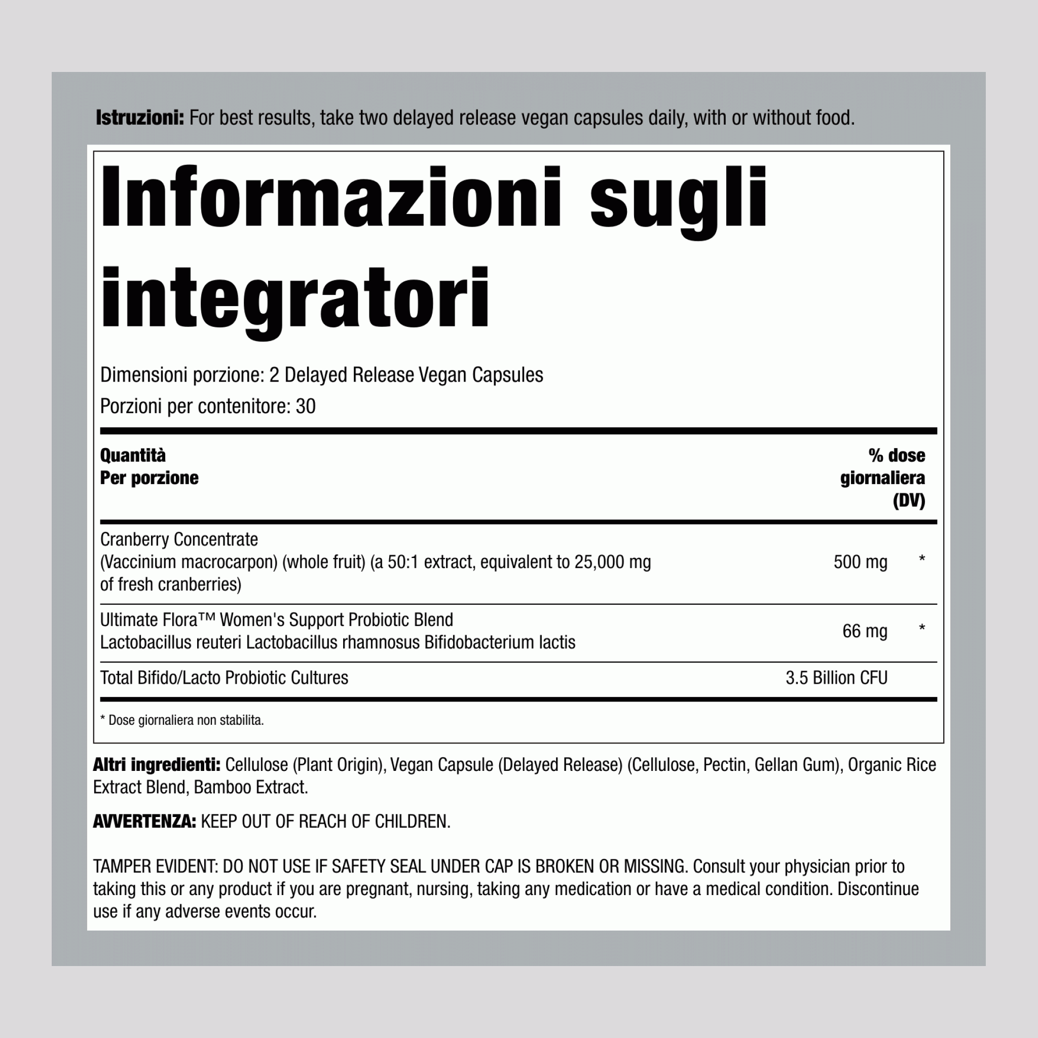 Ultimate Flora Vaginale e Urinario Completo + Probiotico & Mirtillo Rosso, 60 Capsule Vegane a Rilascio Ritardato