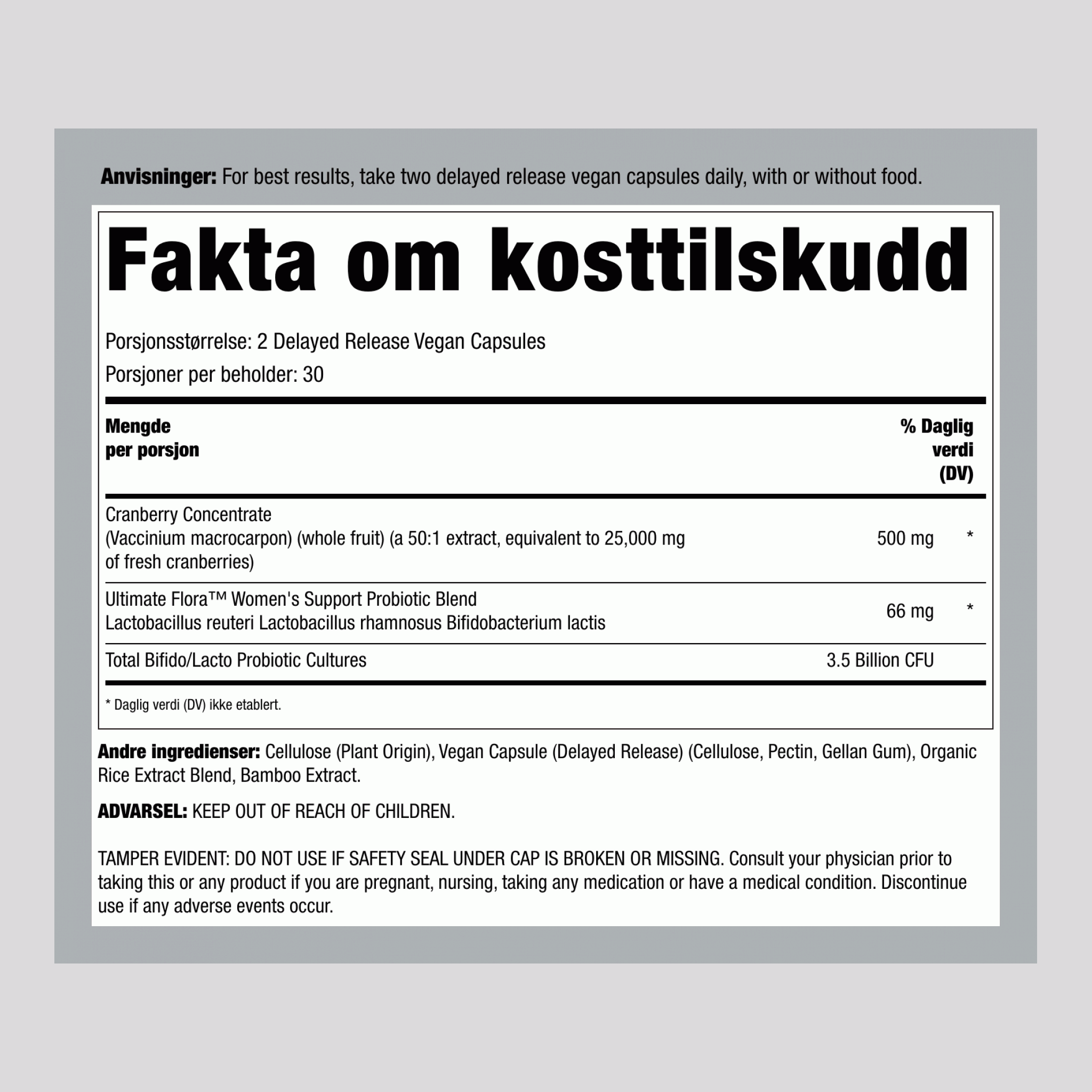 Ultimate Flora Vaginal & Urin Komplett + Probiotika & Tranebær, 60 Forsinket Frigivelse Veganske Kapsler