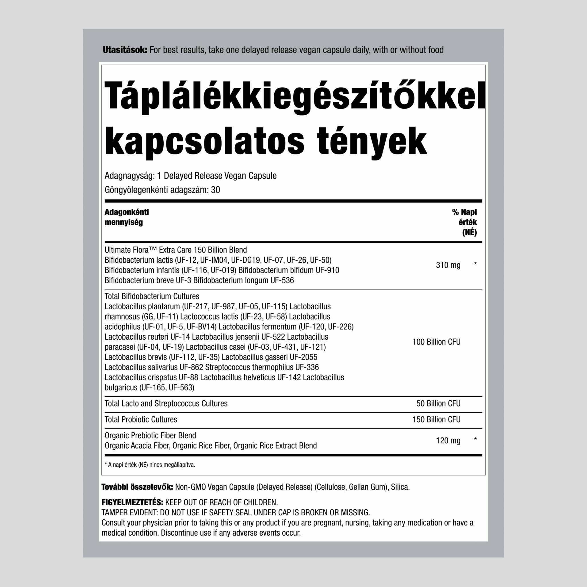 Ultimate Flora Extra Care Probiotikum 150 milliárd, 30 késleltetett felszabadulású vegán kapszula