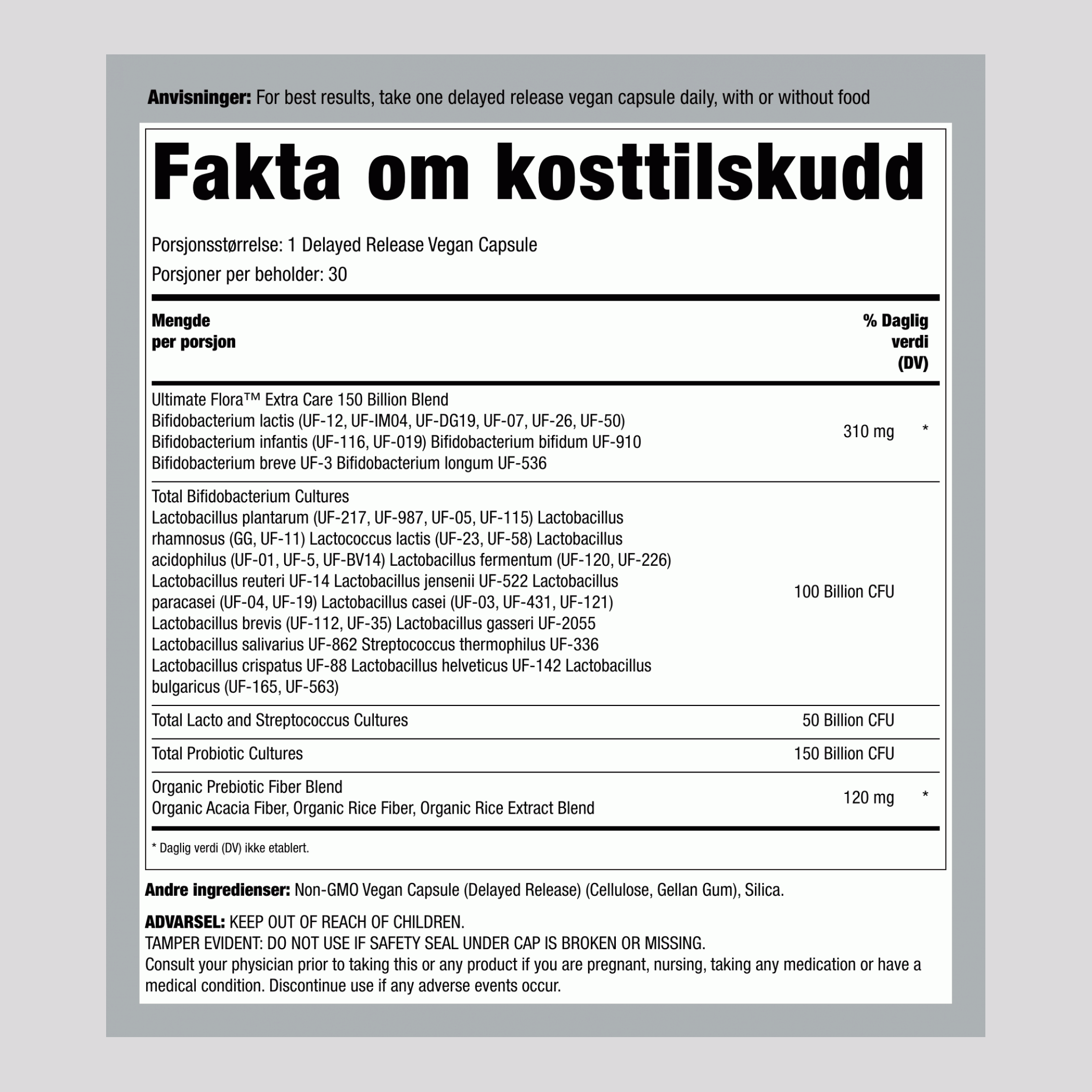 Ultimate Flora Extra Care Probiotic 150 milliarder, 30 forsinket utgivelse veganske kapsler