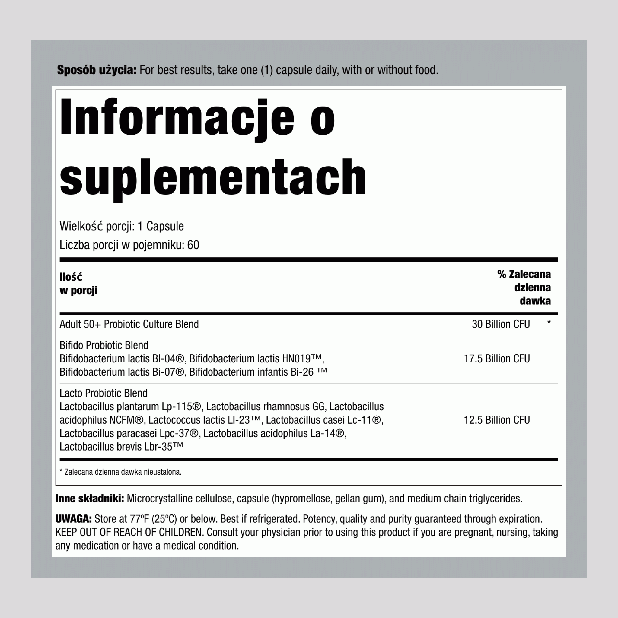 Ultimate Flora 50+ Probiotic 30 miliardów, 60 kapsułek wegańskich o opóźnionym uwalnianiu