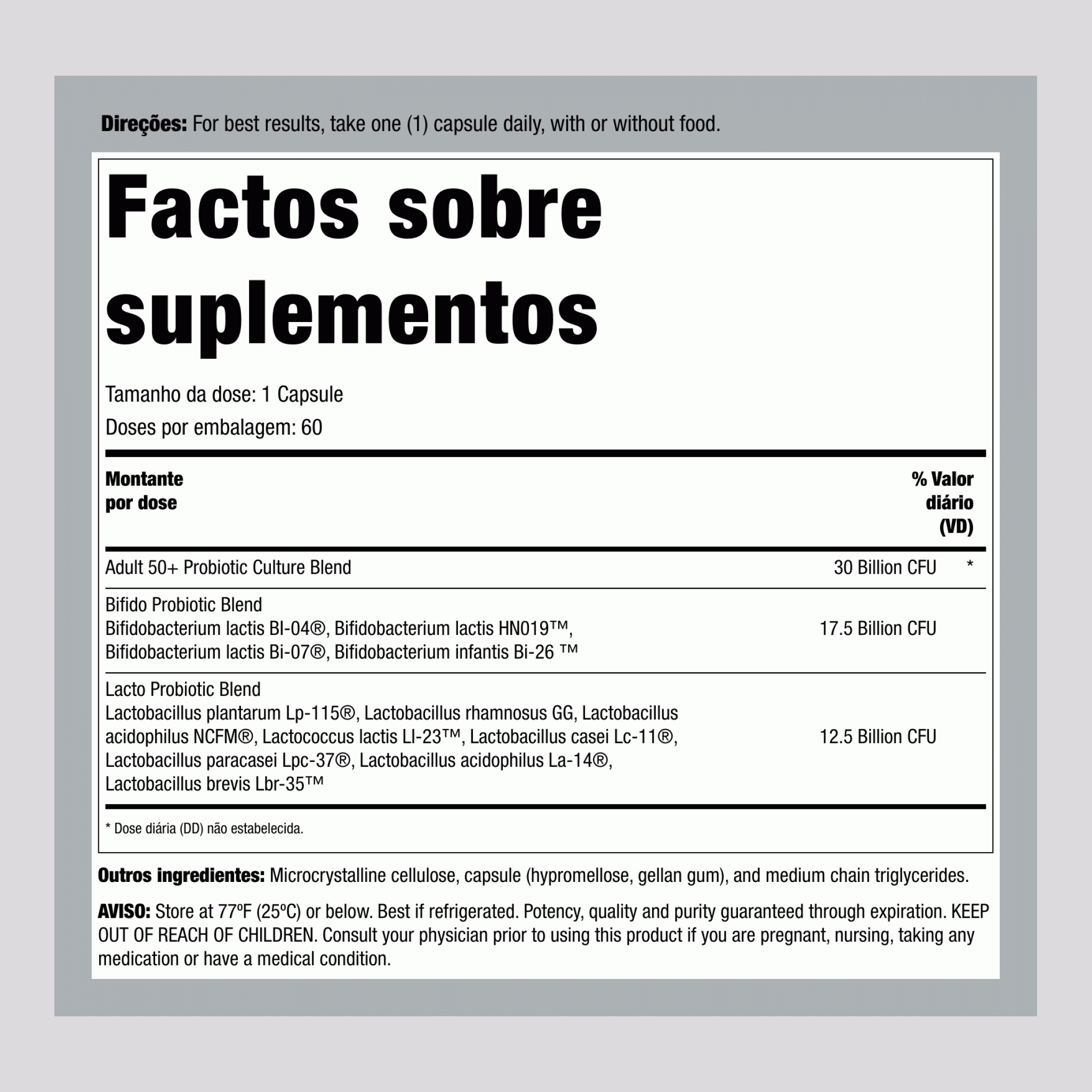 Ultimate Flora 50+ Probiótico 30 Bilhões, 60 Cápsulas Veganas de Liberação Retardada