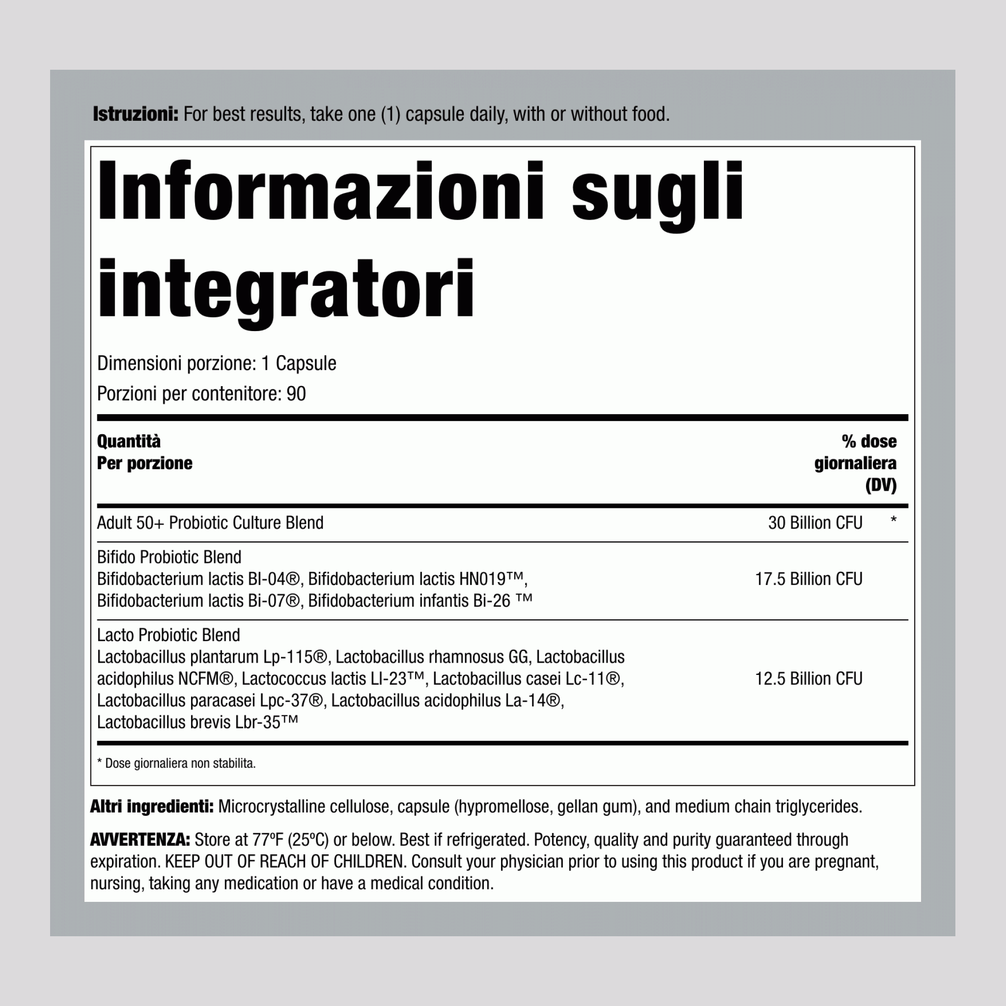 Ultimate Flora 50+ Probiotico 30 miliardi, 90 capsule vegane a rilascio ritardato