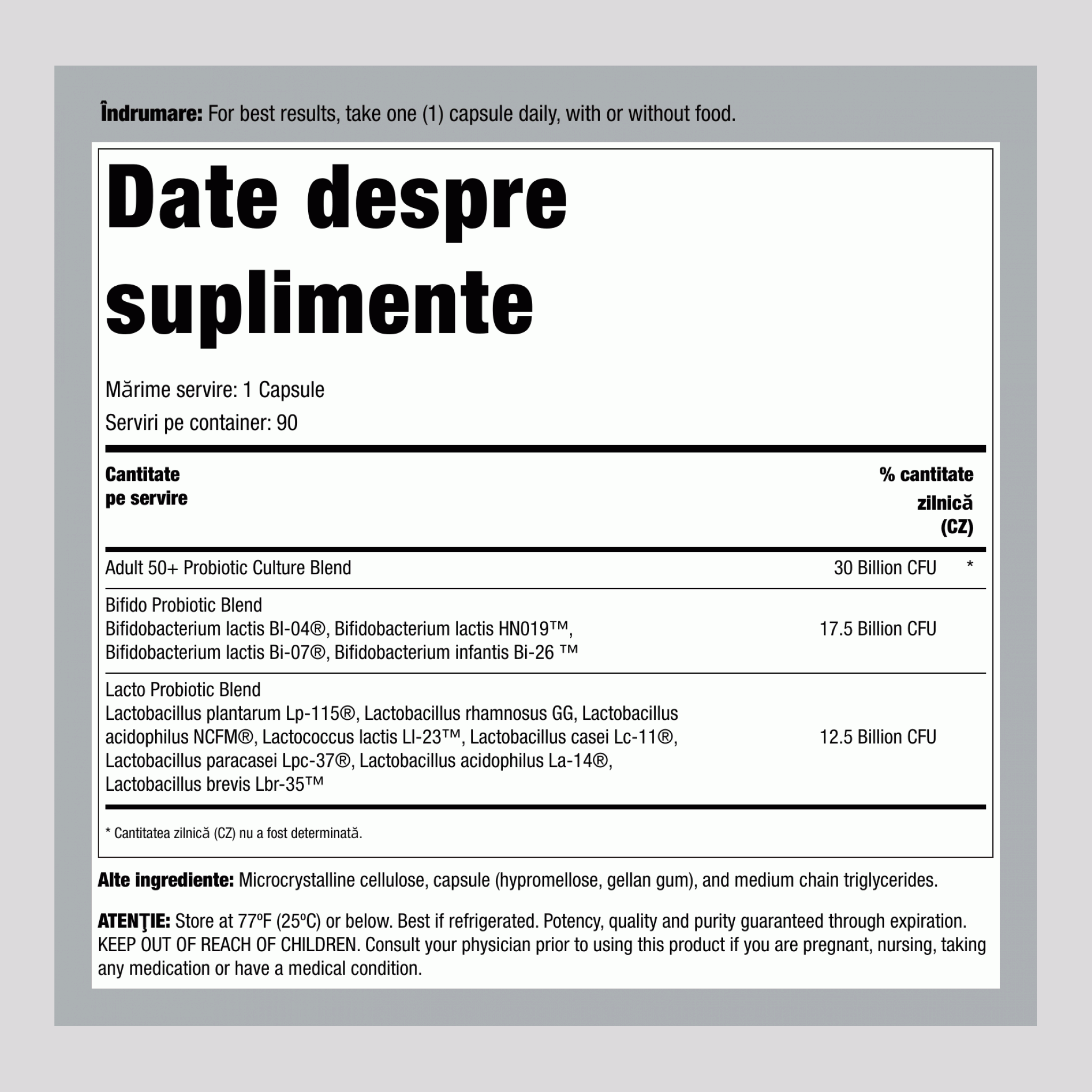 Ultimate Flora 50+ Probiotic 30 Miliarde, 90 Capsule Vegane cu Eliberare Întârziată