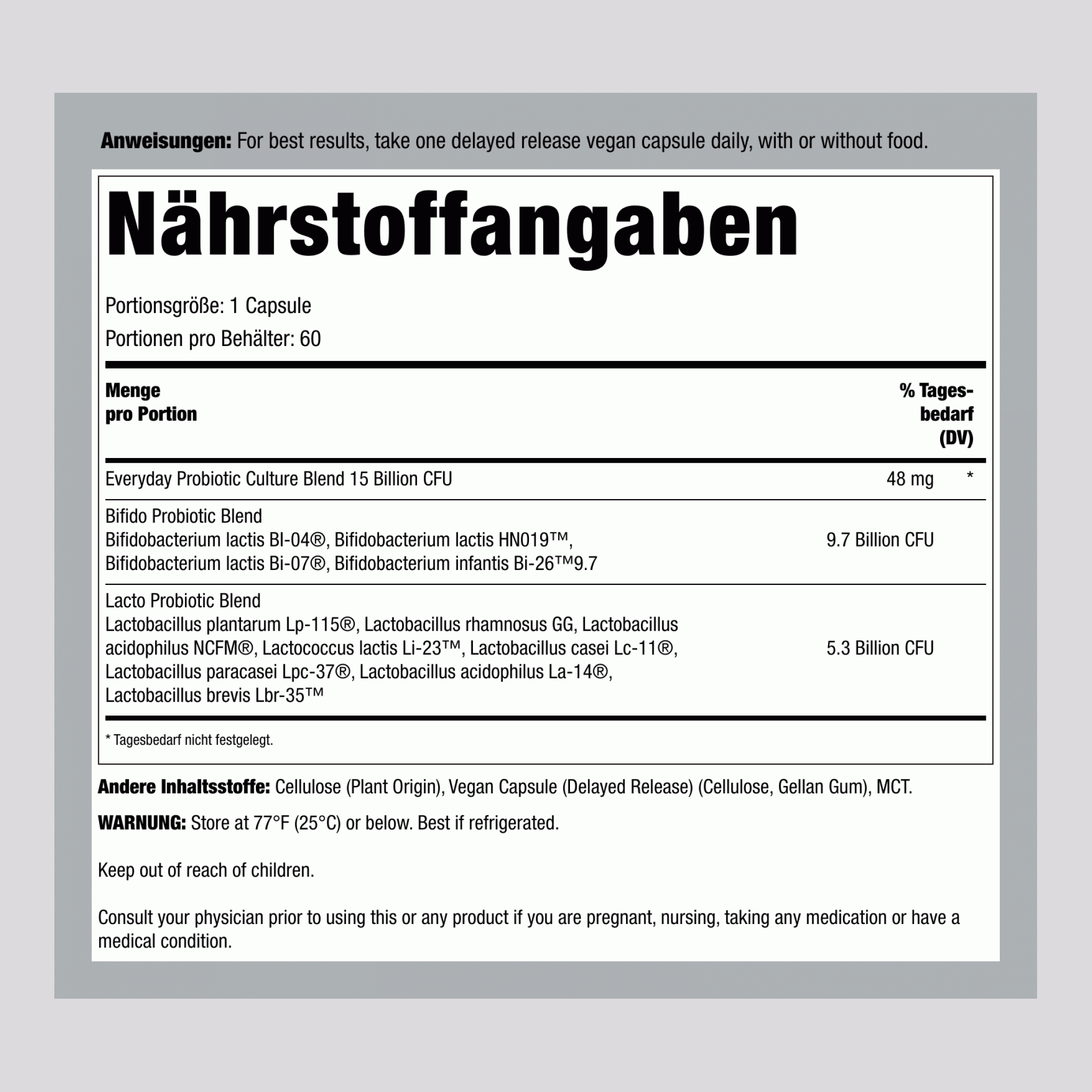 Ultimate Flora Tägliche Pflege Probiotikum 15 Milliarden, 60 Magensaftresistente Vegane Kapseln