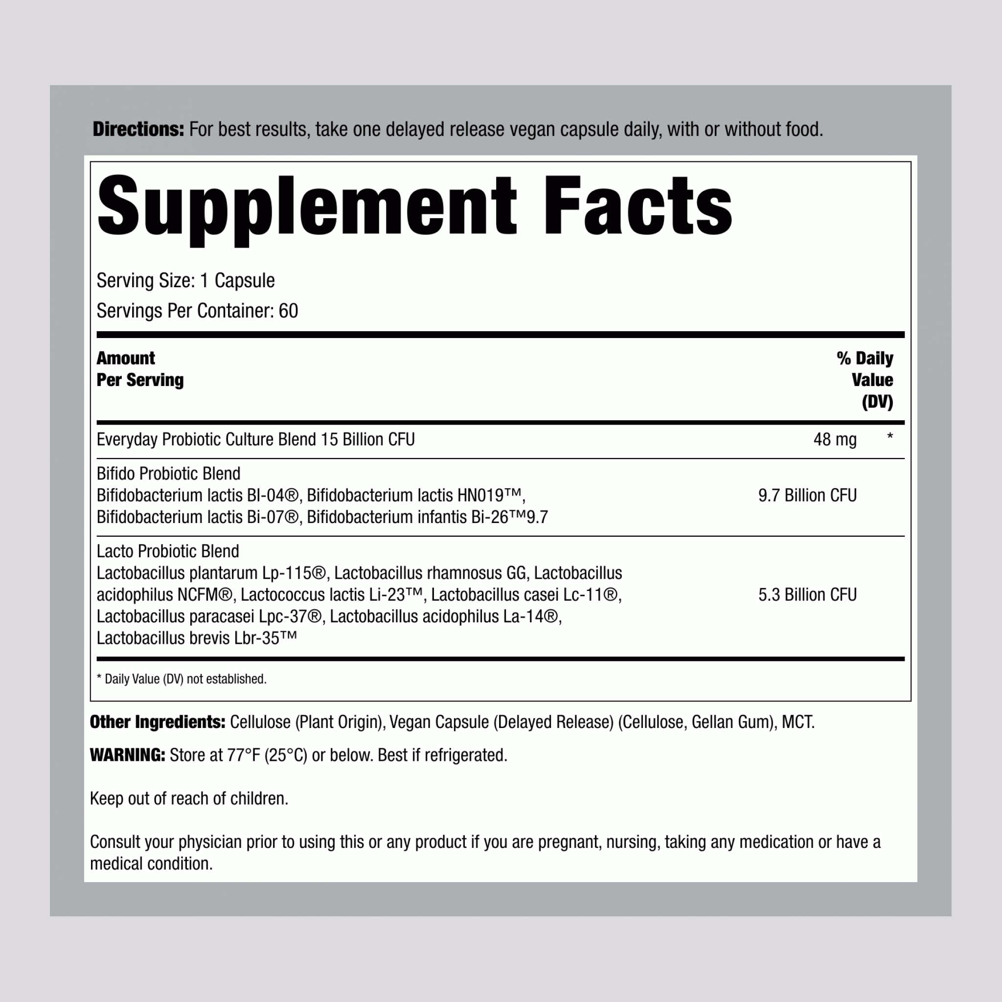 Ultimate Flora Everyday Care Probiotic 15 Billion, 60 Delayed Release Vegan Caps