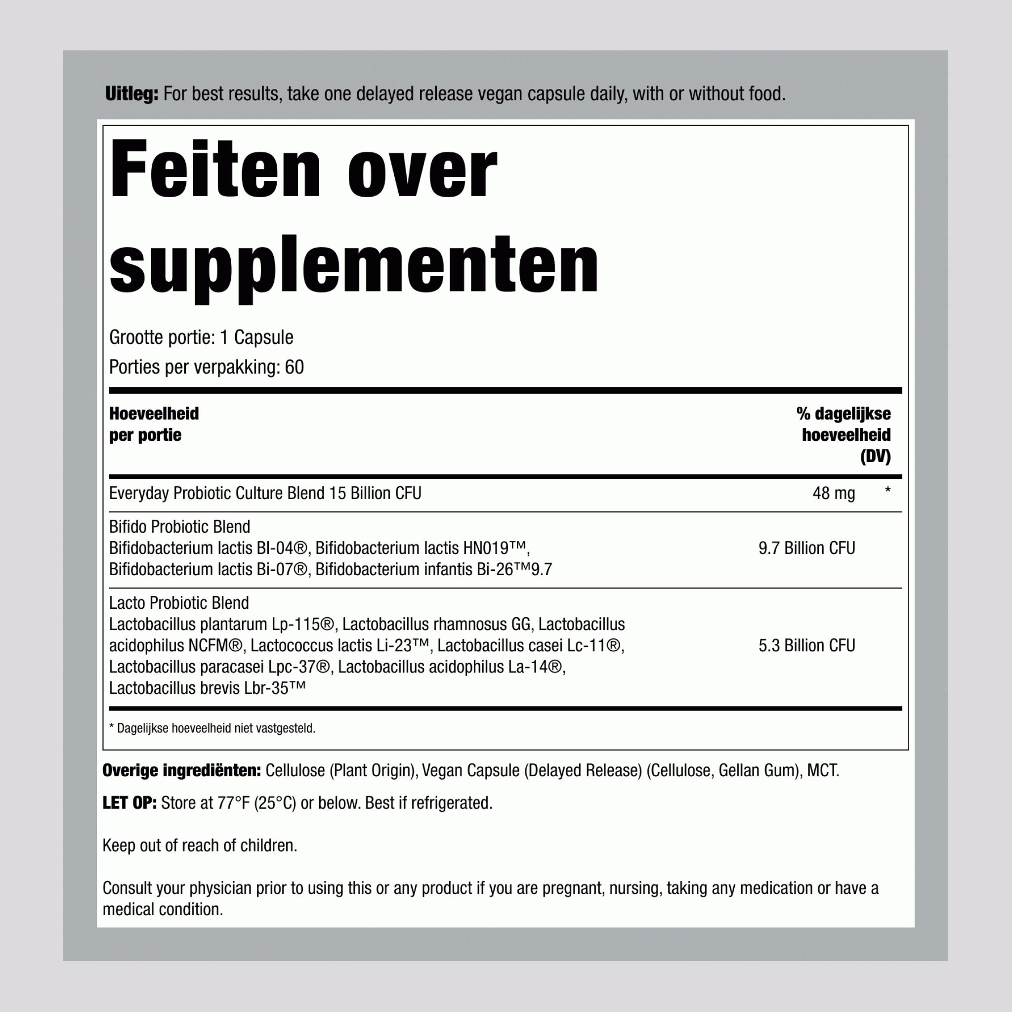 Ultimate Flora Dagelijkse Zorg Probioticum 15 Miljard, 60 Uitgestelde Vrijgave Vegan Caps