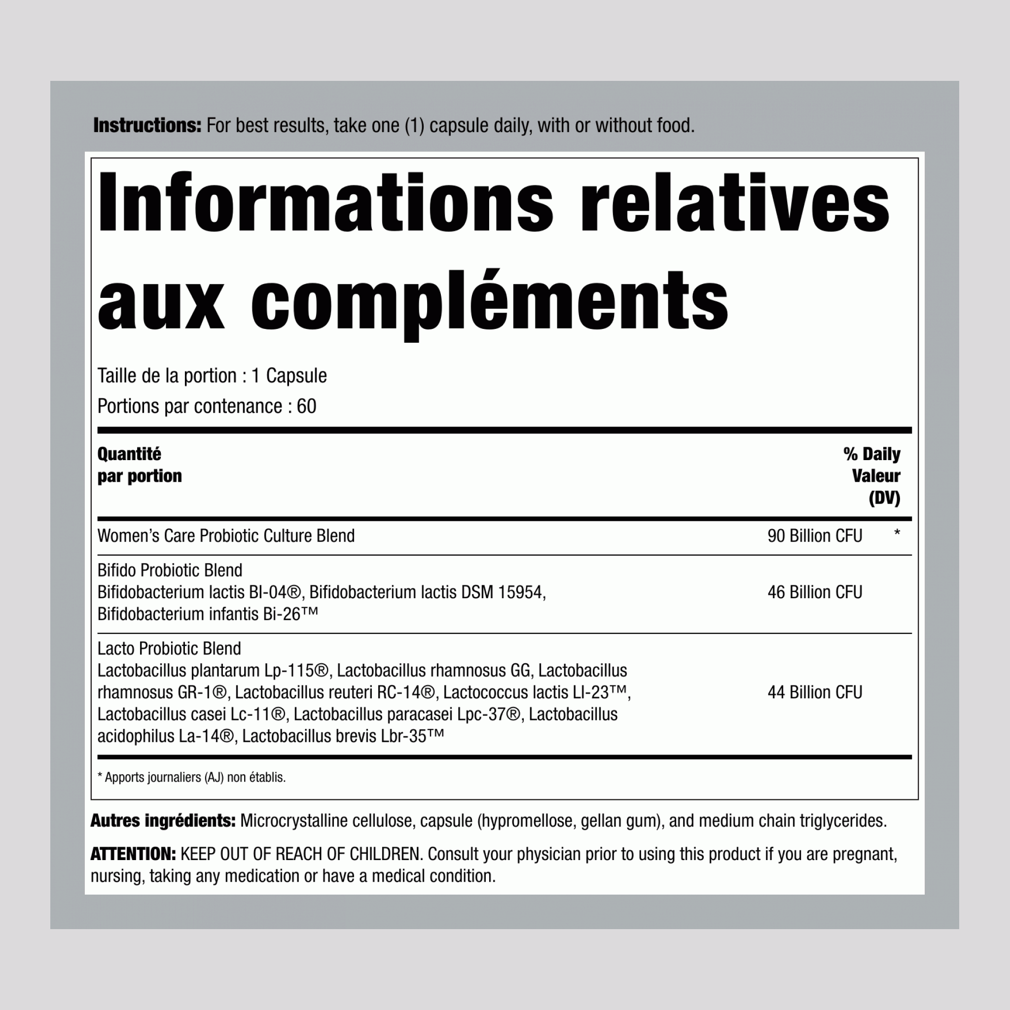 Probiotique Complet Femme Ultimate Flora 90 Milliards, 60 Capsules Végétaliennes à Libération Retardée