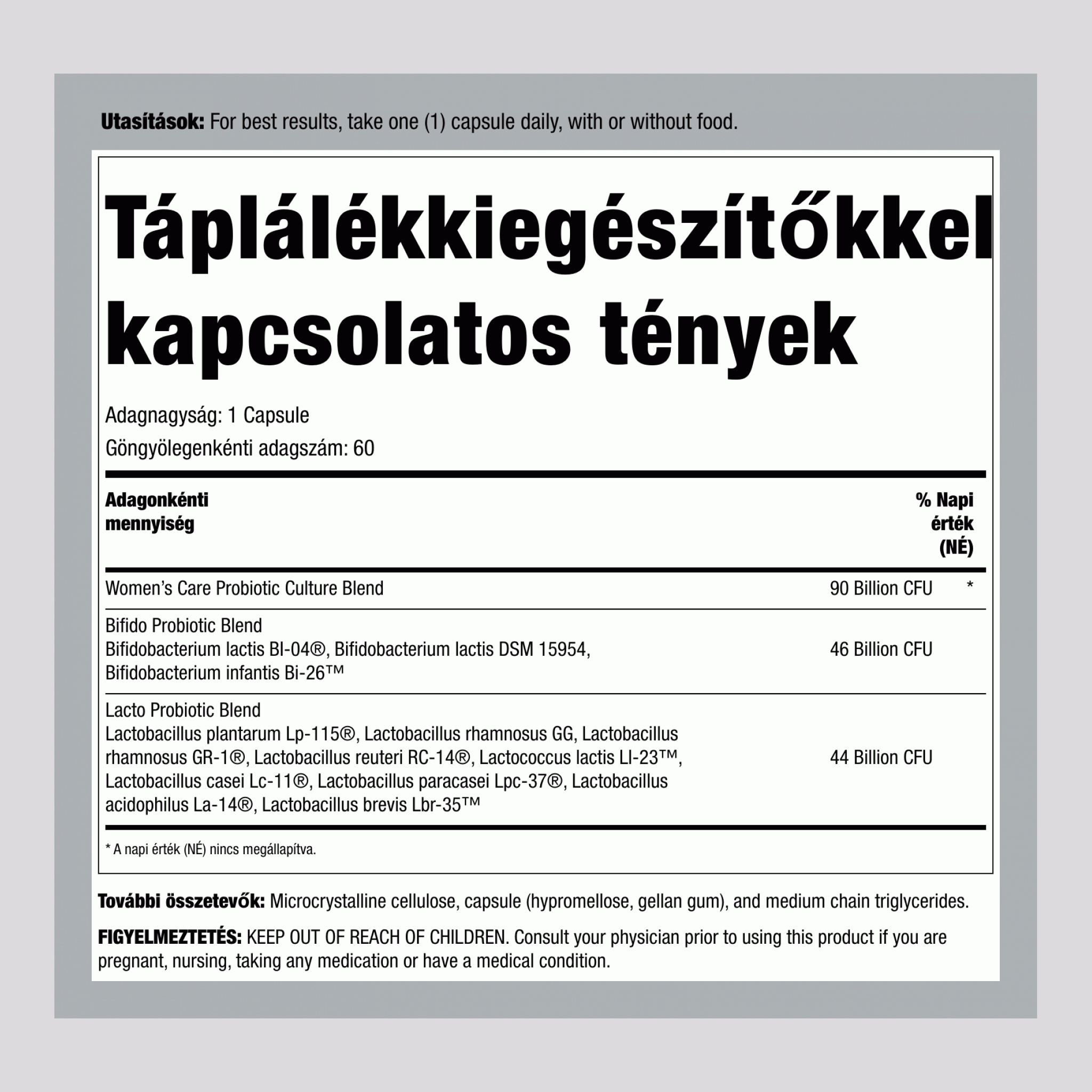 Ultimate Flora Nők Teljes Probiotikuma 90 Milliárd, 60 Késleltetett Felszívódású Vegán Kapszula