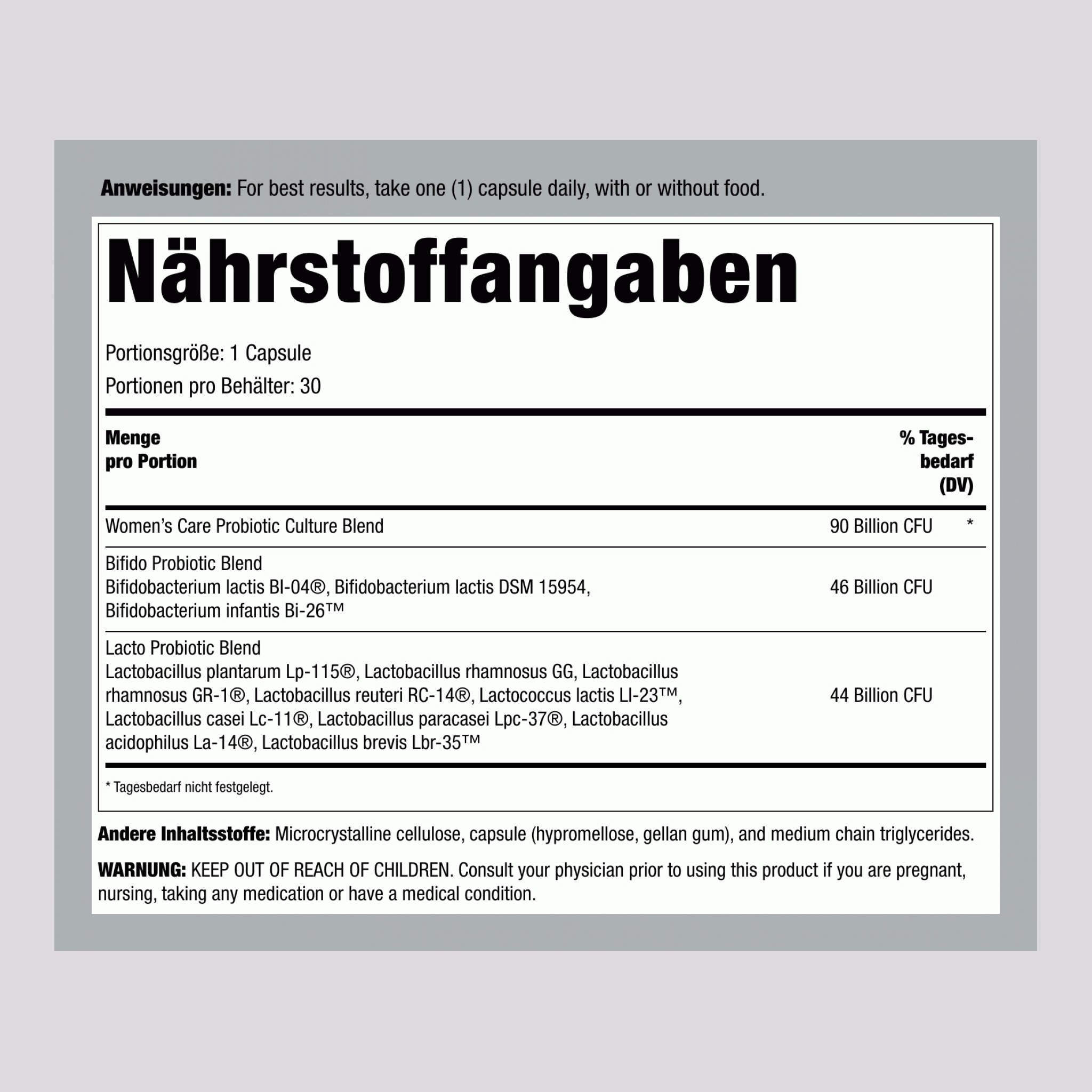 Ultimate Flora Frauen's Complete Probiotic 90 Milliarden, 30 magensaftresistente vegane Kapseln