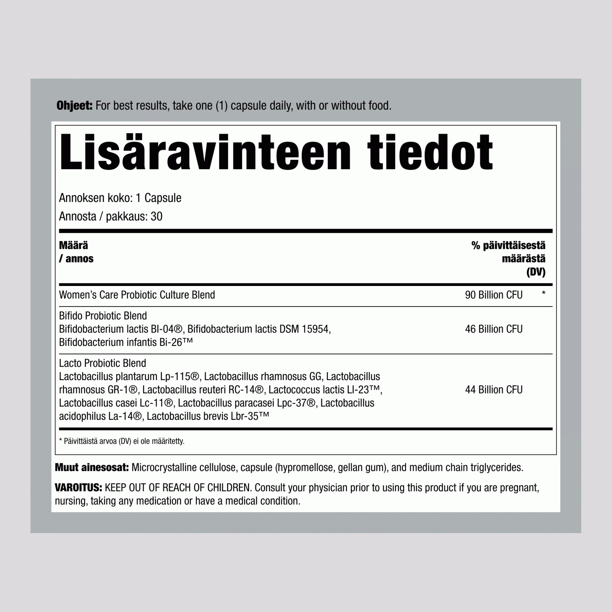 Ultimate Flora Women's Complete Probiotic 90 Miljardia, 30 Viiveellä Vapautuvaa Vegaanikapselia