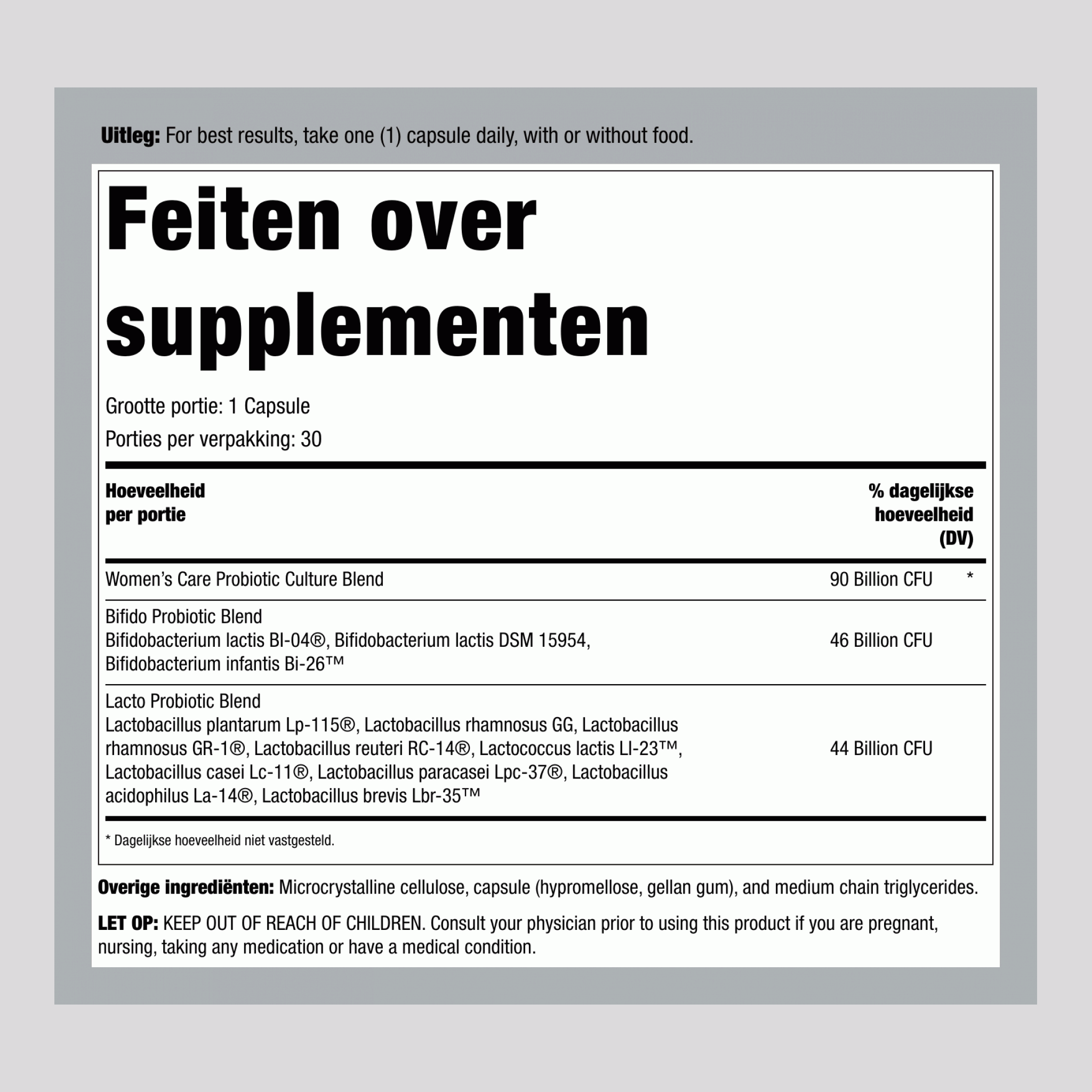 Ultimate Flora Women's Complete Probiotic 90 miljard, 30 capsules met vertraagde afgifte, veganistisch