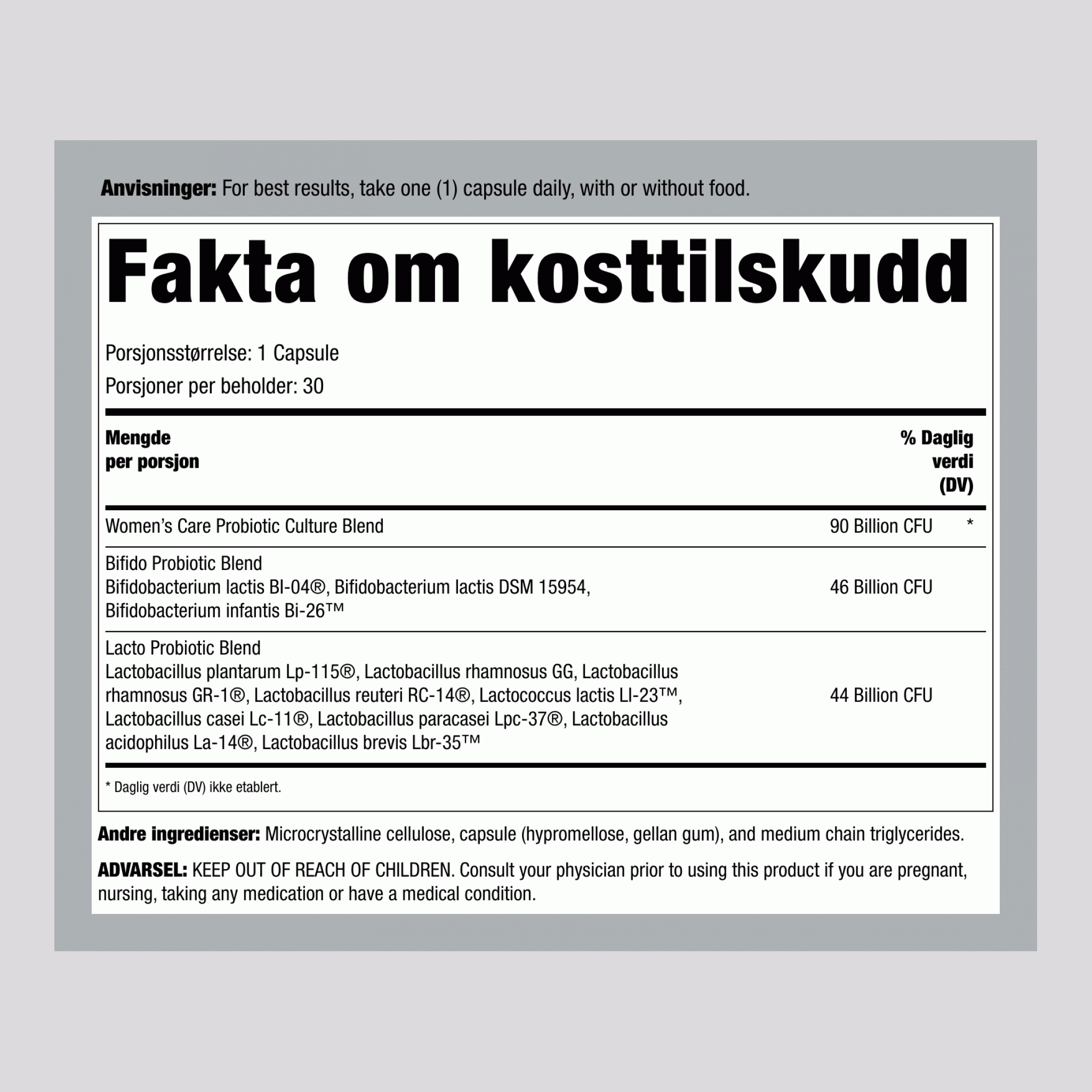 Ultimate Flora Women's Complete Probiotic 90 milliarder, 30 forsinkede frigivelse veganske kapsler