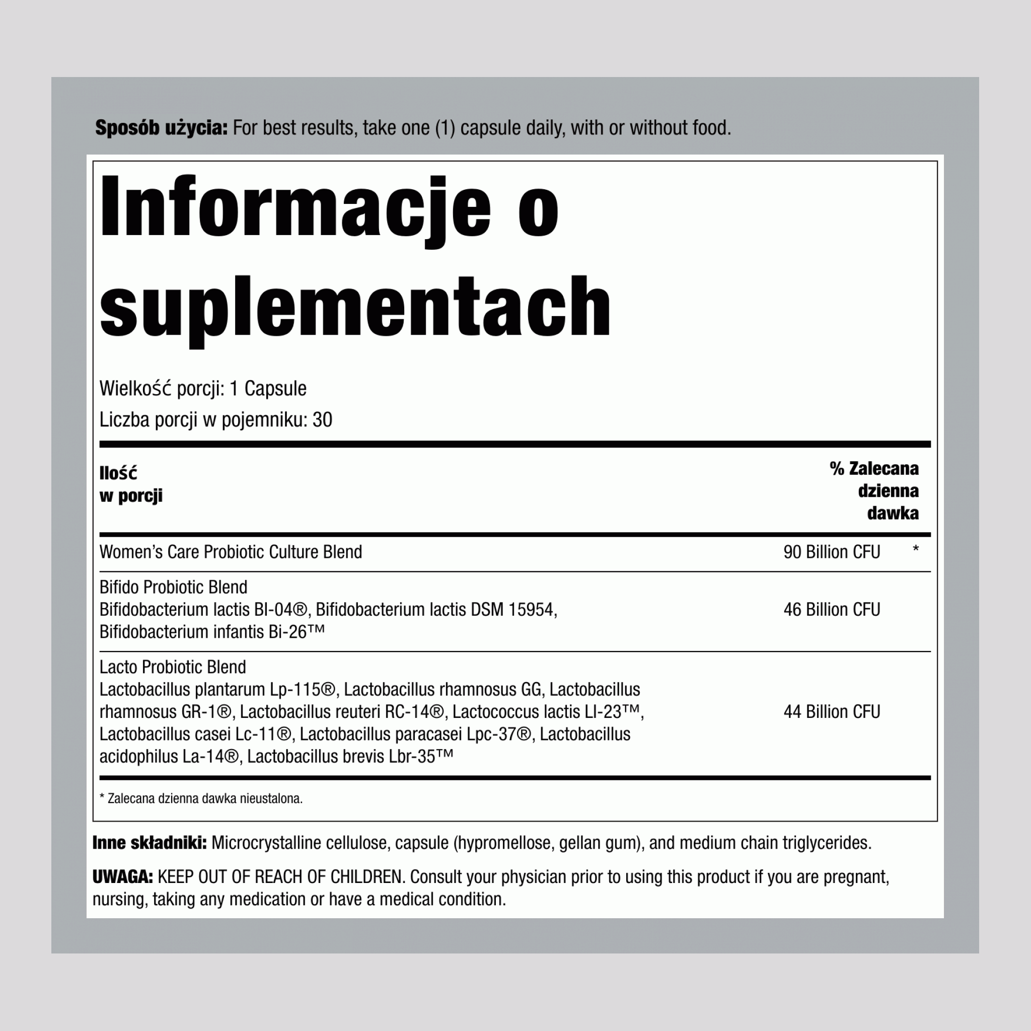 Ultimate Flora Kompleks Probiotyków dla Kobiet 90 Miliardów, 30 Kapsułek Roślinnych o Opóźnionym Uwolnieniu