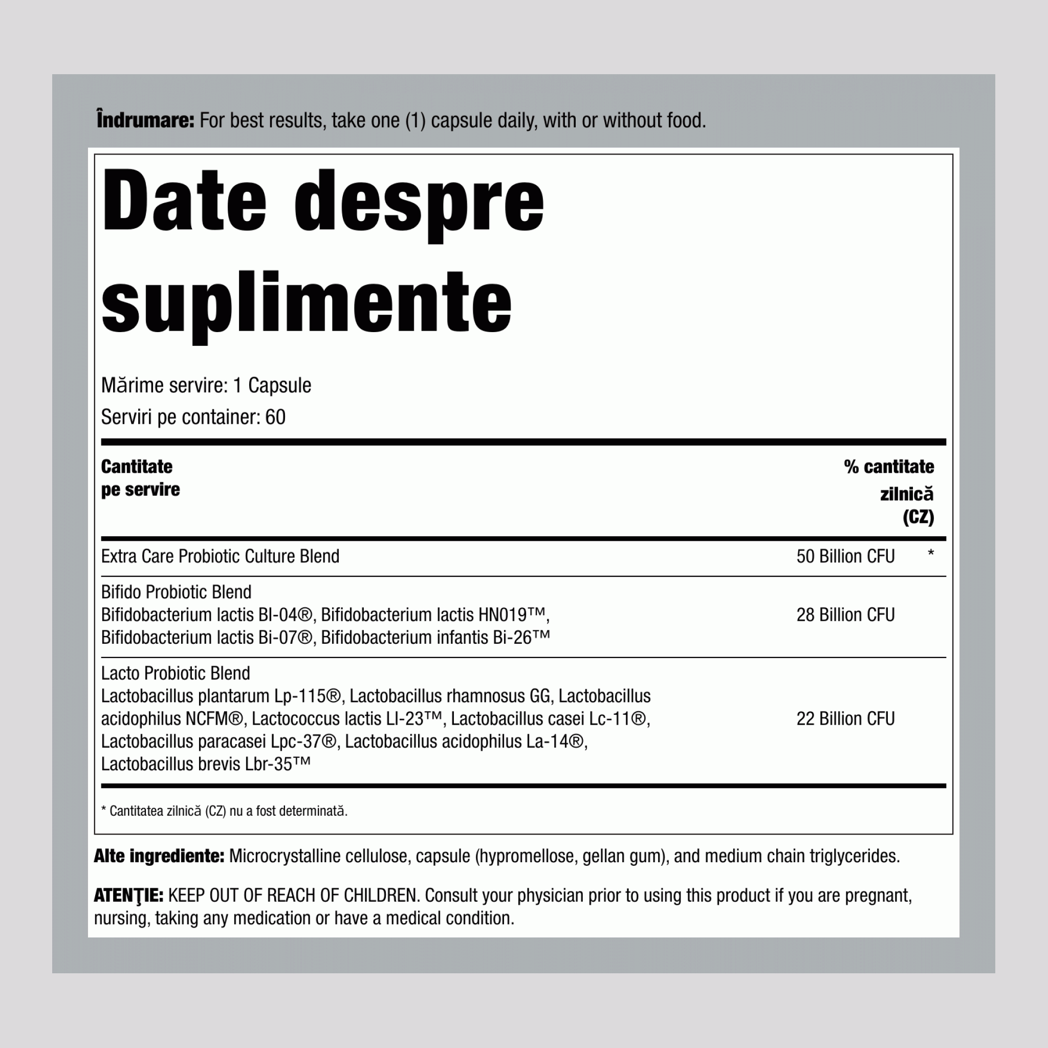 Probiotic Ultimate Flora Extra Care 50 Miliarde, 60 Capsule Vegane cu Eliberare Întârziată