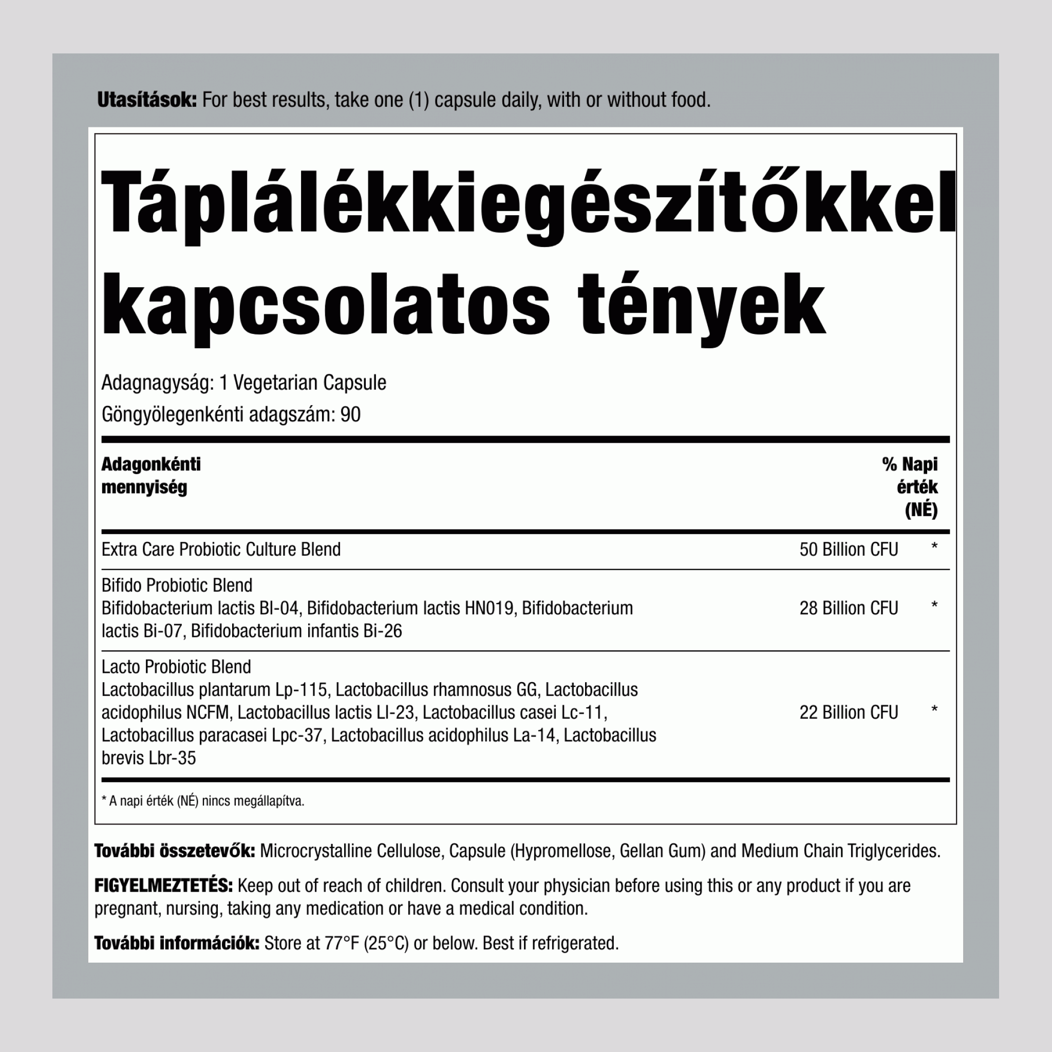 Ultimate Flora Extra Care Probiotikum 50 milliárd, 90 késleltetett kiadású vegán kapszula