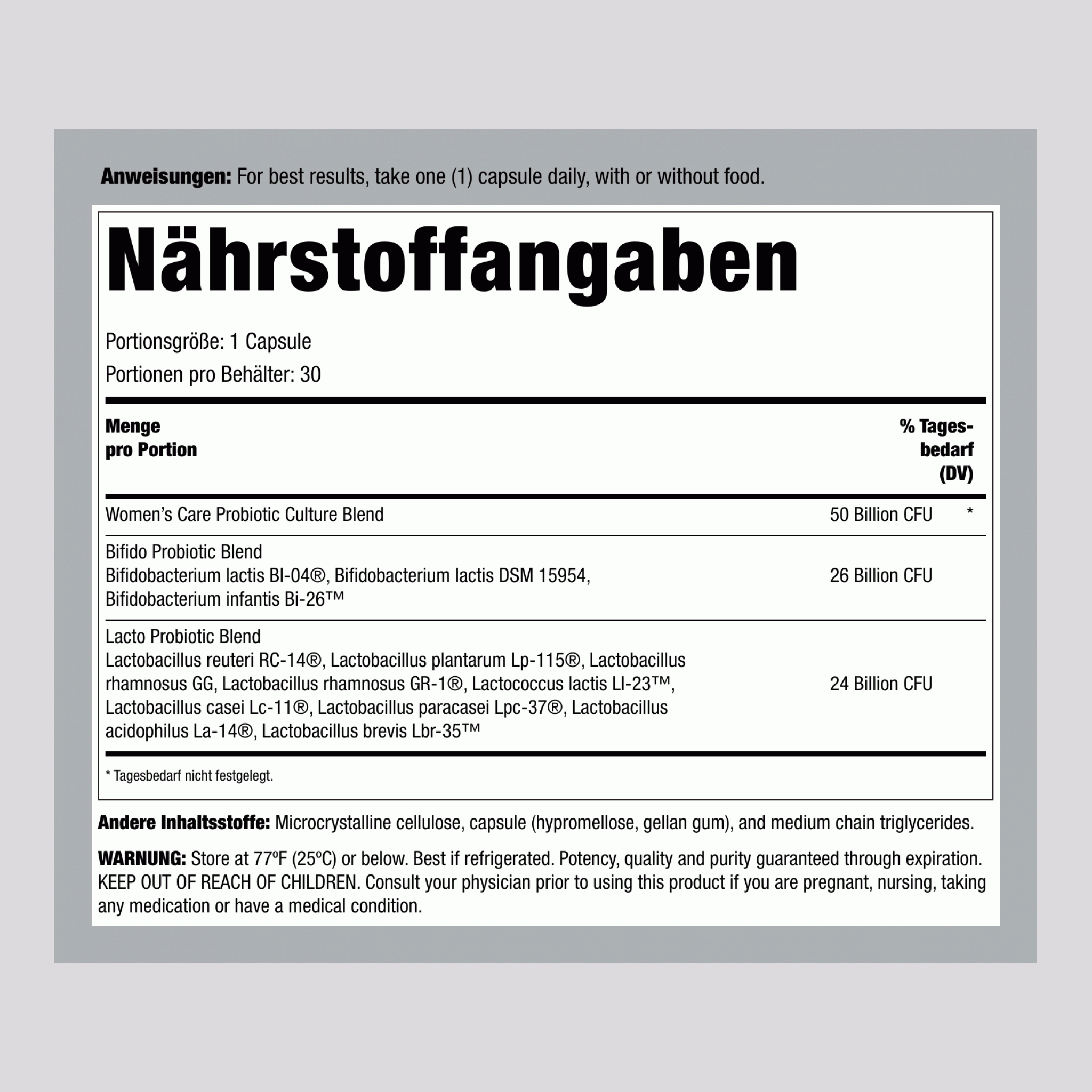 Ultimate Flora Vaginale Pflege Probiotikum für Frauen 50 Mrd, 30 verzögerte Freisetzung vegane Kapseln