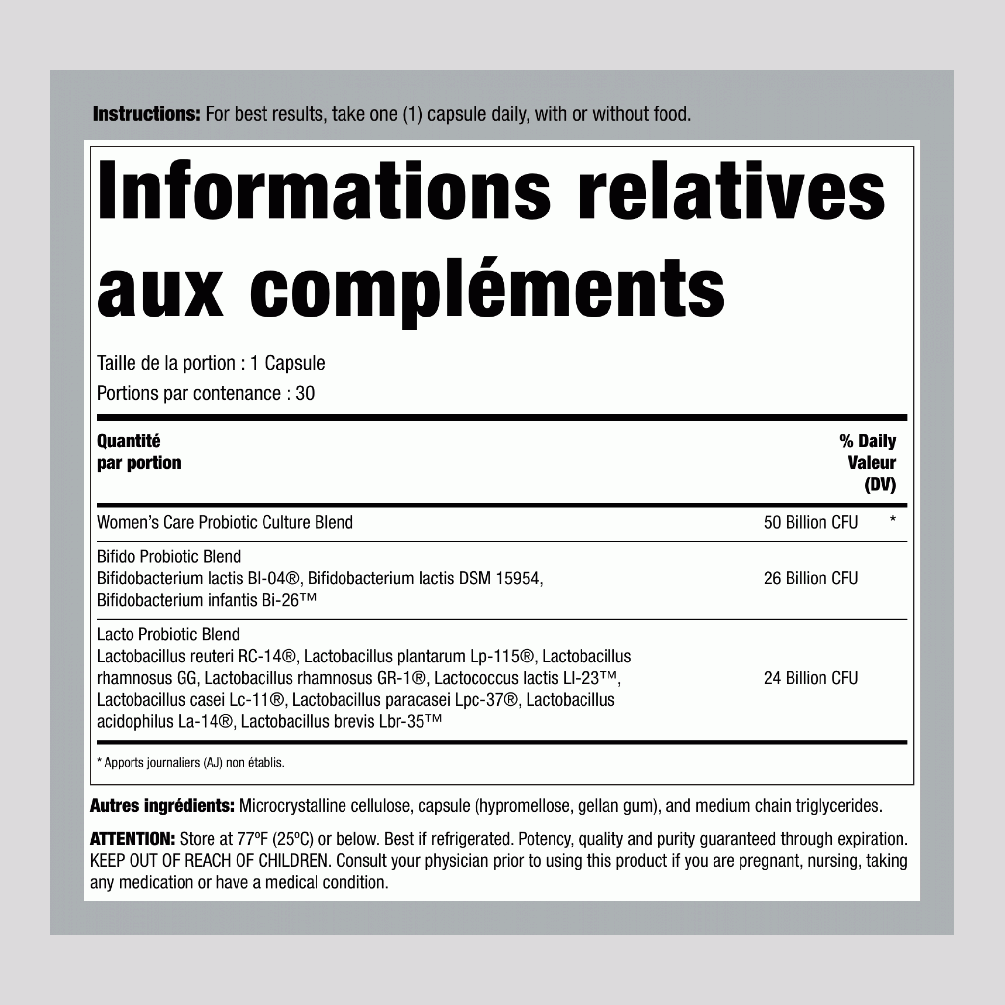 Probiotique Ultimate Flora Soins Vaginales pour Femmes 50 Milliards, 30 Capsules Végétaliennes à Libération Retardée
