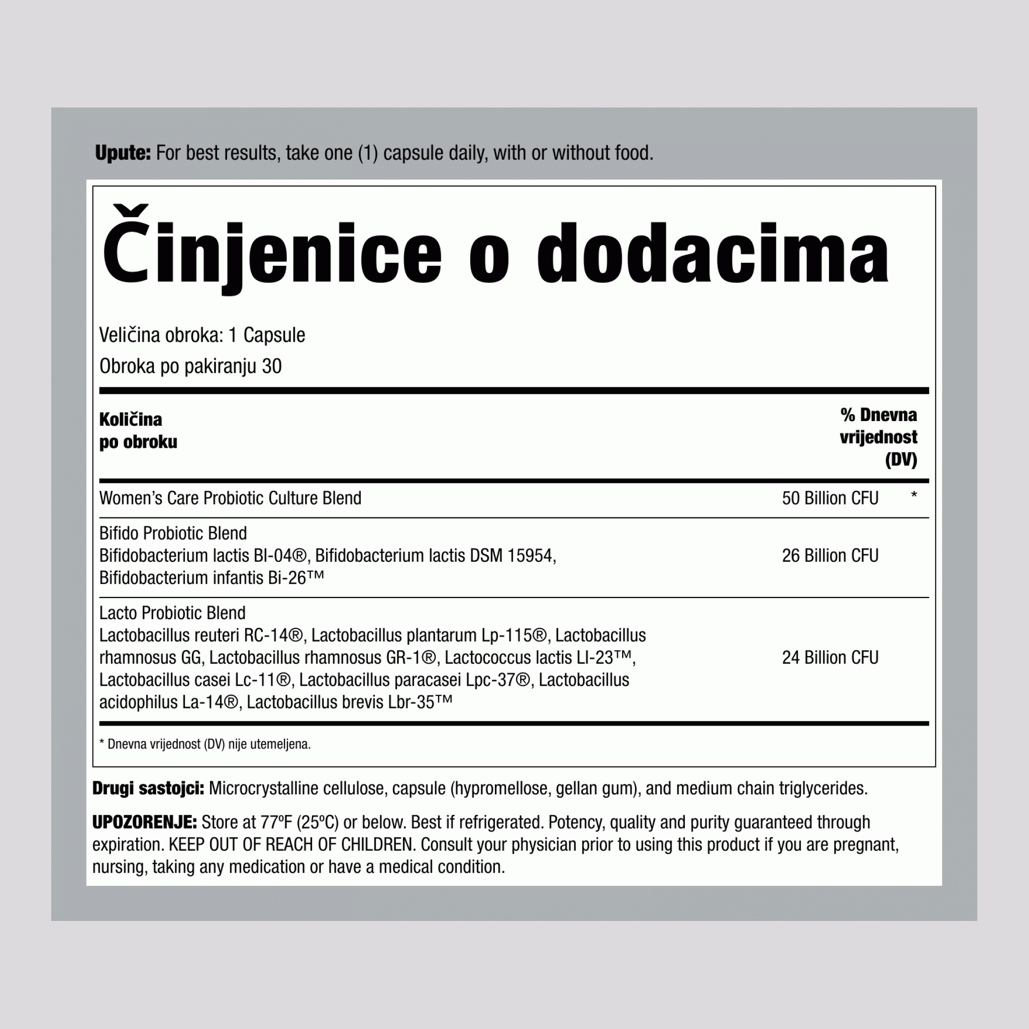 Ultimate Flora Vaginalna Njega za Žene Probiotik 50 Milijardi, 30 Veganskih Kapsula s Odgođenim Oslobađanjem