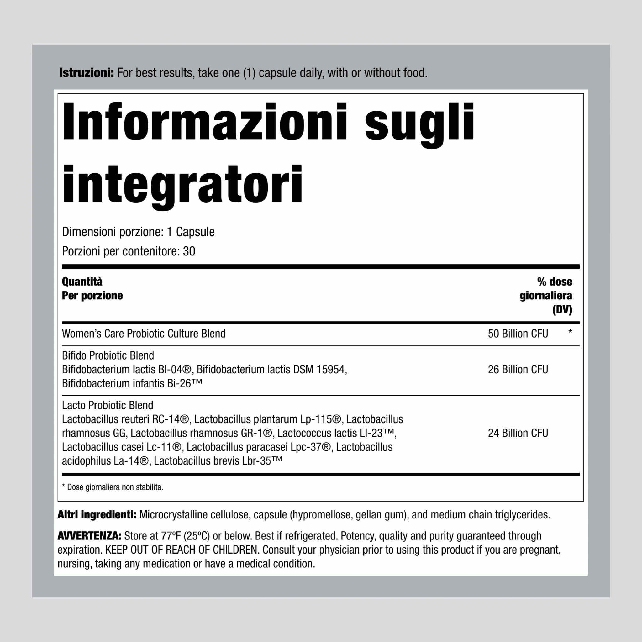 Ultimate Flora Probiotico per la Cura Vaginale delle Donne 50 Miliardi, 30 Capsule Vegane a Rilascio Ritardato