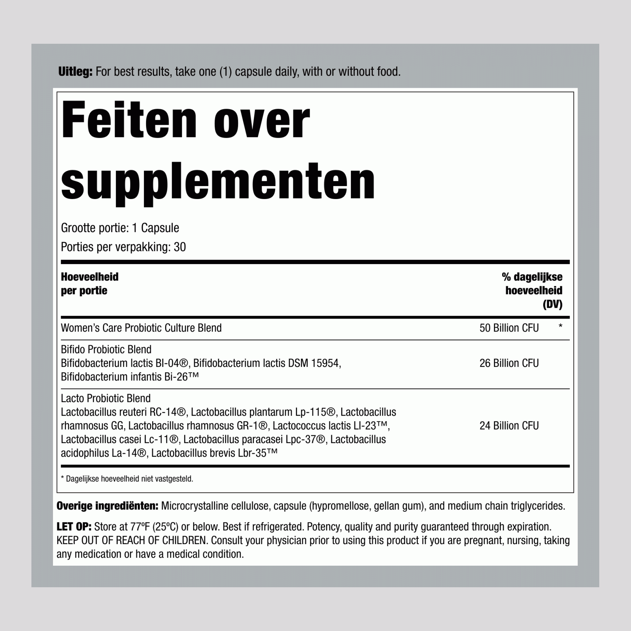 Ultimate Flora Vrouwen Vaginale Verzorging Probioticum 50 Miljard, 30 Vertraagd Vrijgegeven Veganistische Capsules