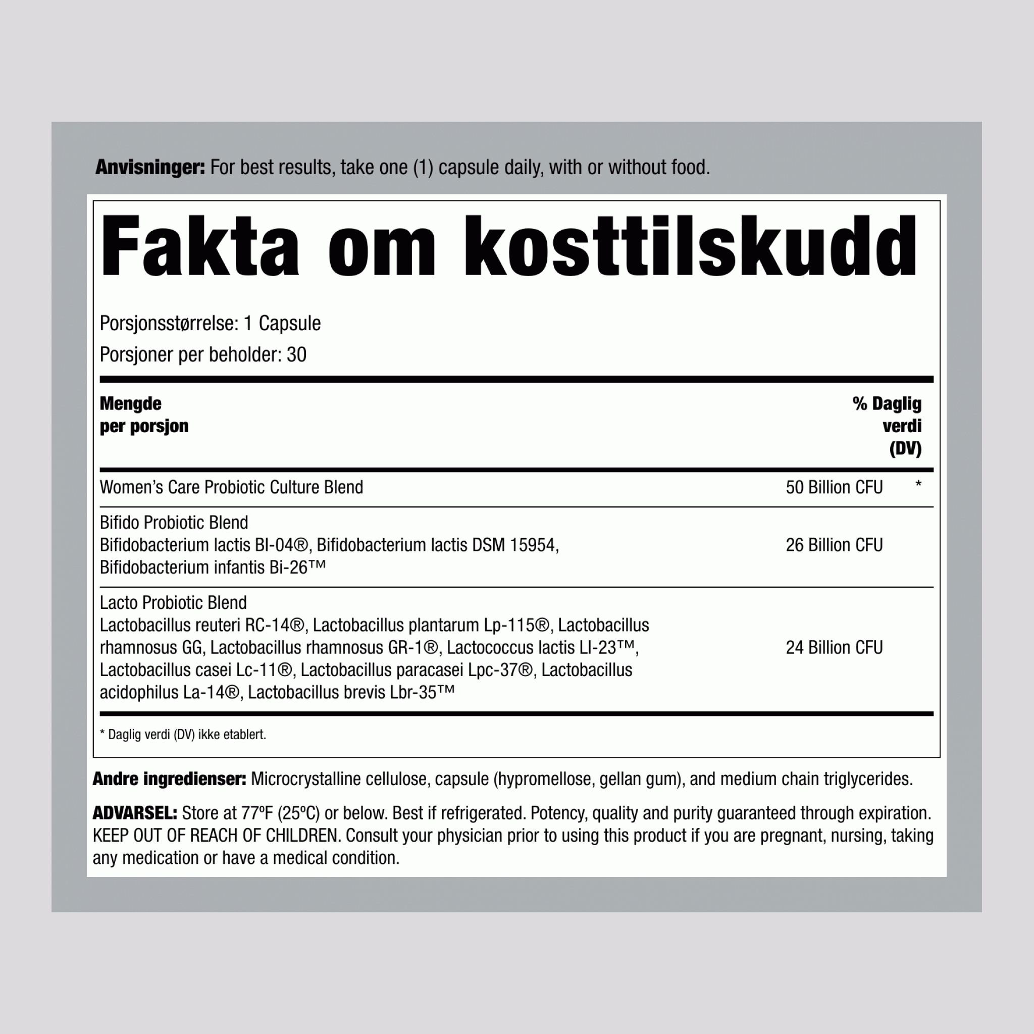 Ultimate Flora Kvinners Vaginalomsorg Probiotika 50 Milliarder, 30 Forsinket Utløsning Veganske Kapsler