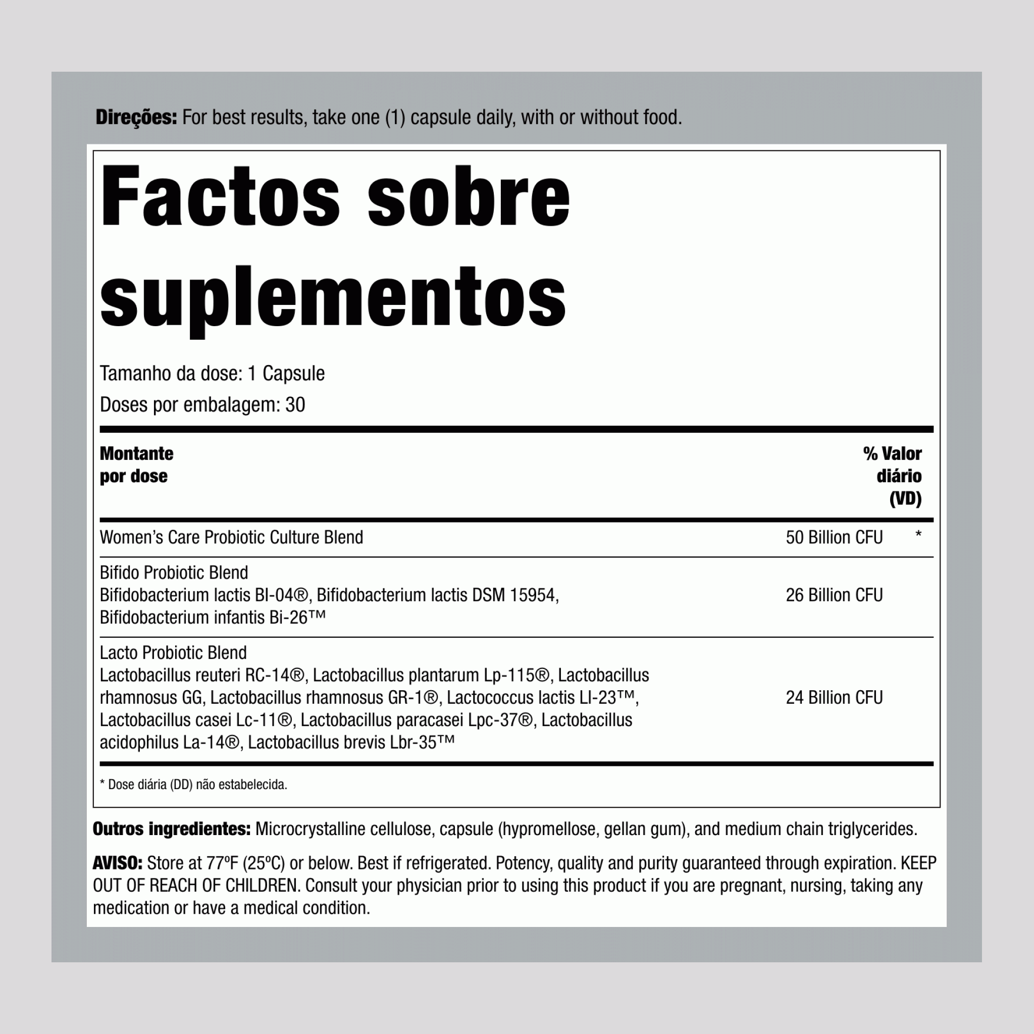Ultimate Flora Probiótico de Cuidado Vaginal para Mulheres 50 Bilhões, 30 Cápsulas Veganas de Liberação Retardada