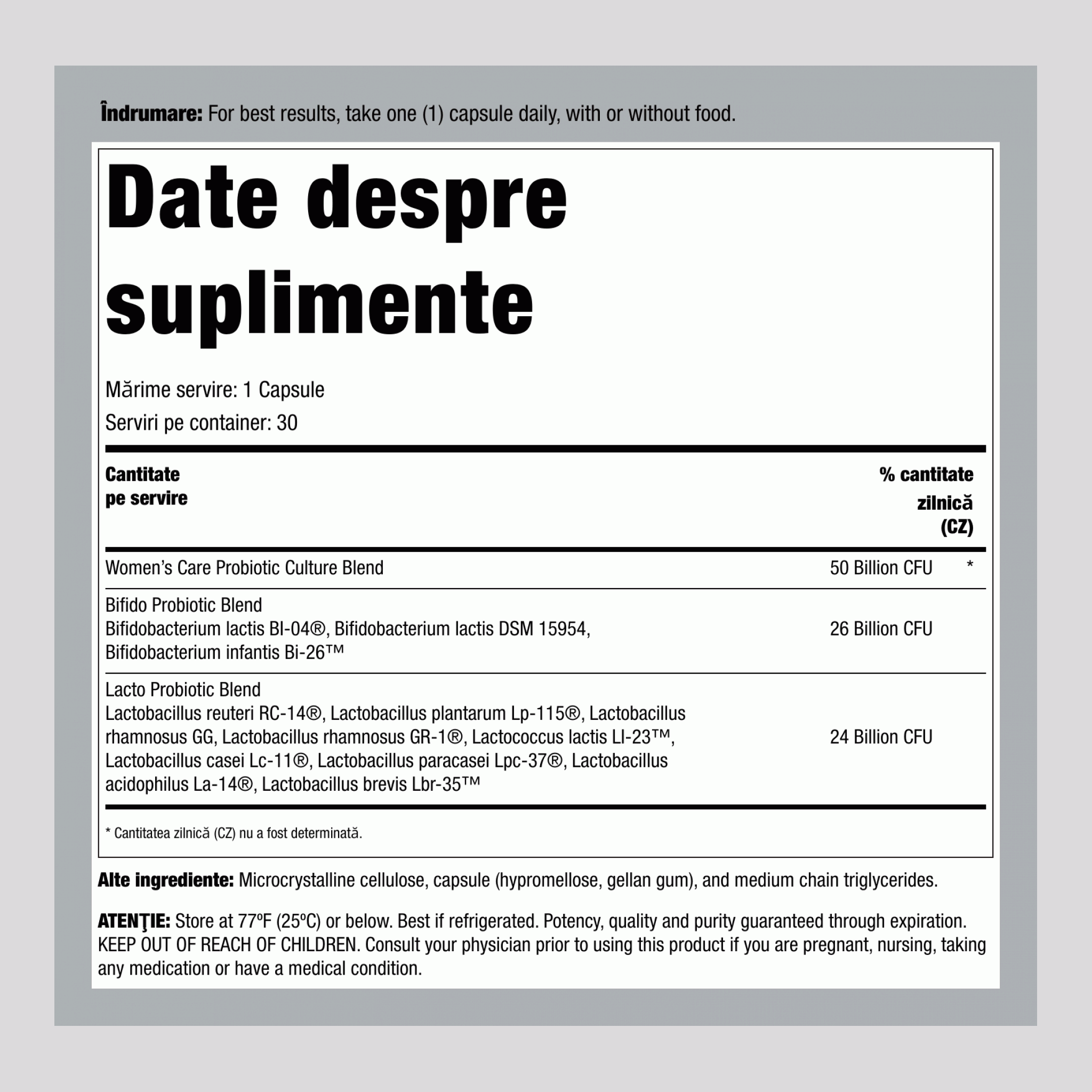 Probiotic Ultimate Flora pentru Îngrijirea Vaginală a Femeilor, 50 de Miliarde, 30 de Capsule Vegane cu Eliberare Întârziată