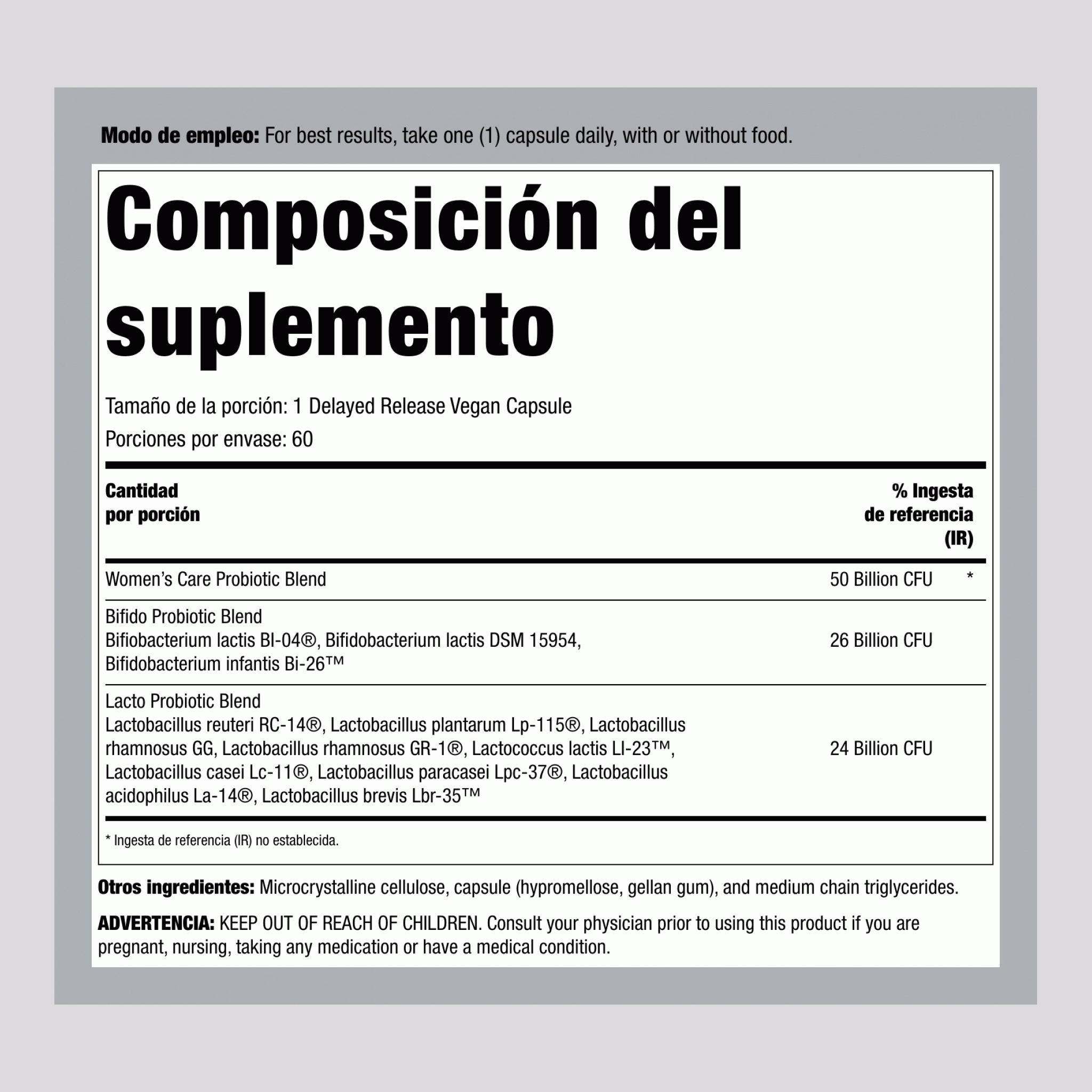 Cuidado Vaginal con Probióticos Ultimate Flora para Mujeres 50 Mil Millones, 60 Cápsulas Veganas de Liberación Retardada