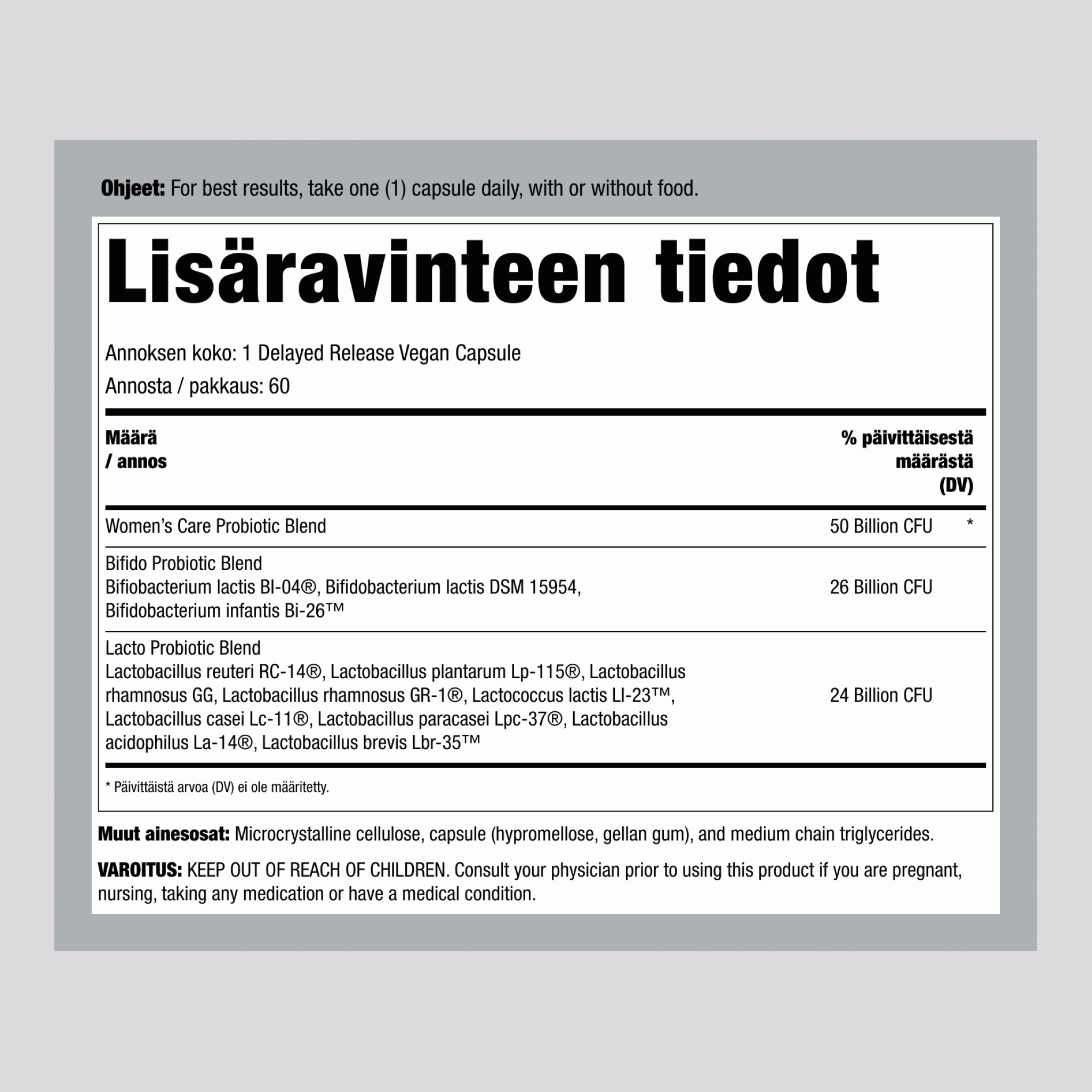 Ultimate Flora Naisten Emättimen Hoito Probiootti 50 Miljardia, 60 Viivästettyä Kasvikapselia
