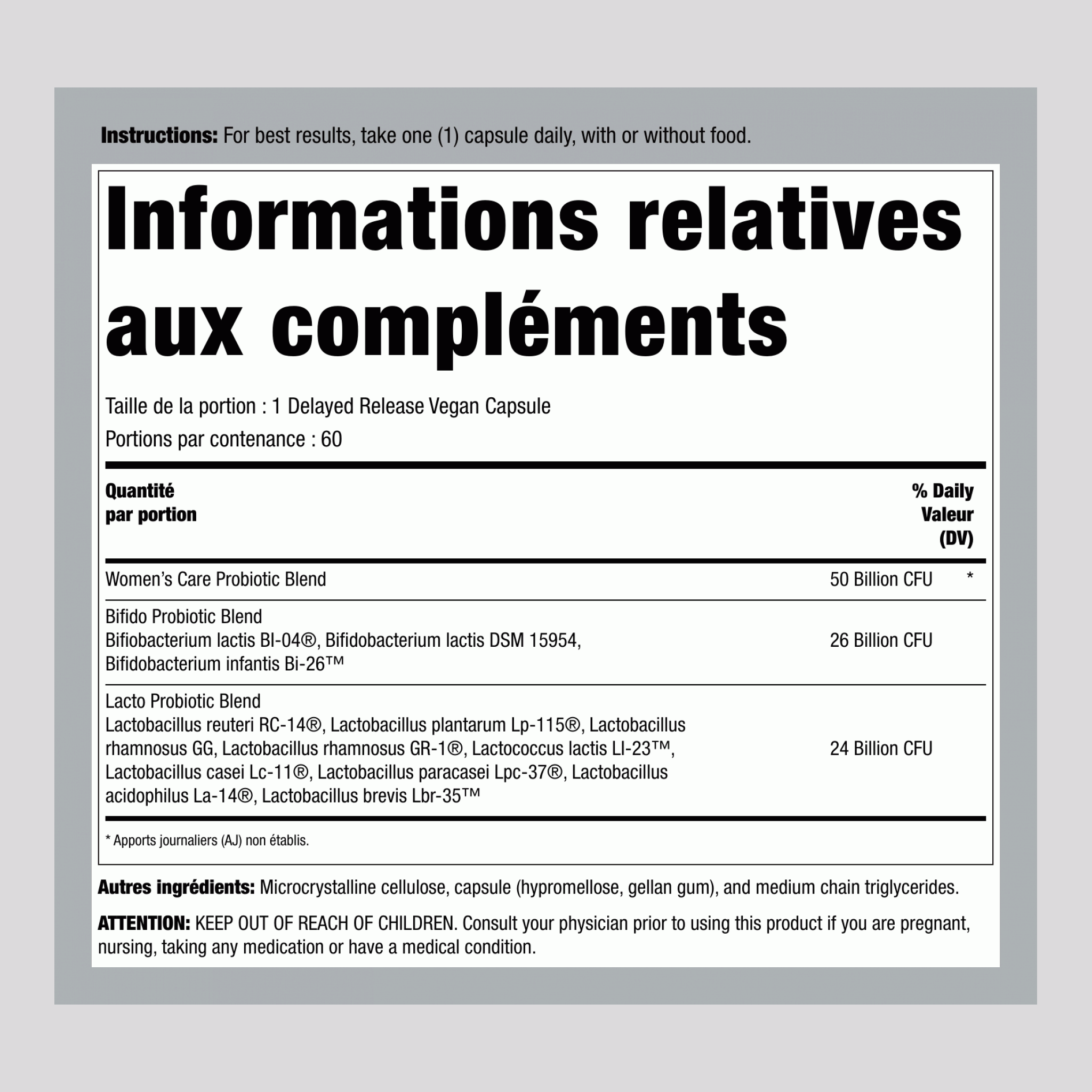 Ultimate Flora Soins Vaginal Probiotique pour Femmes 50 Milliards, 60 Capsules Végétaliennes à Libération Retardée