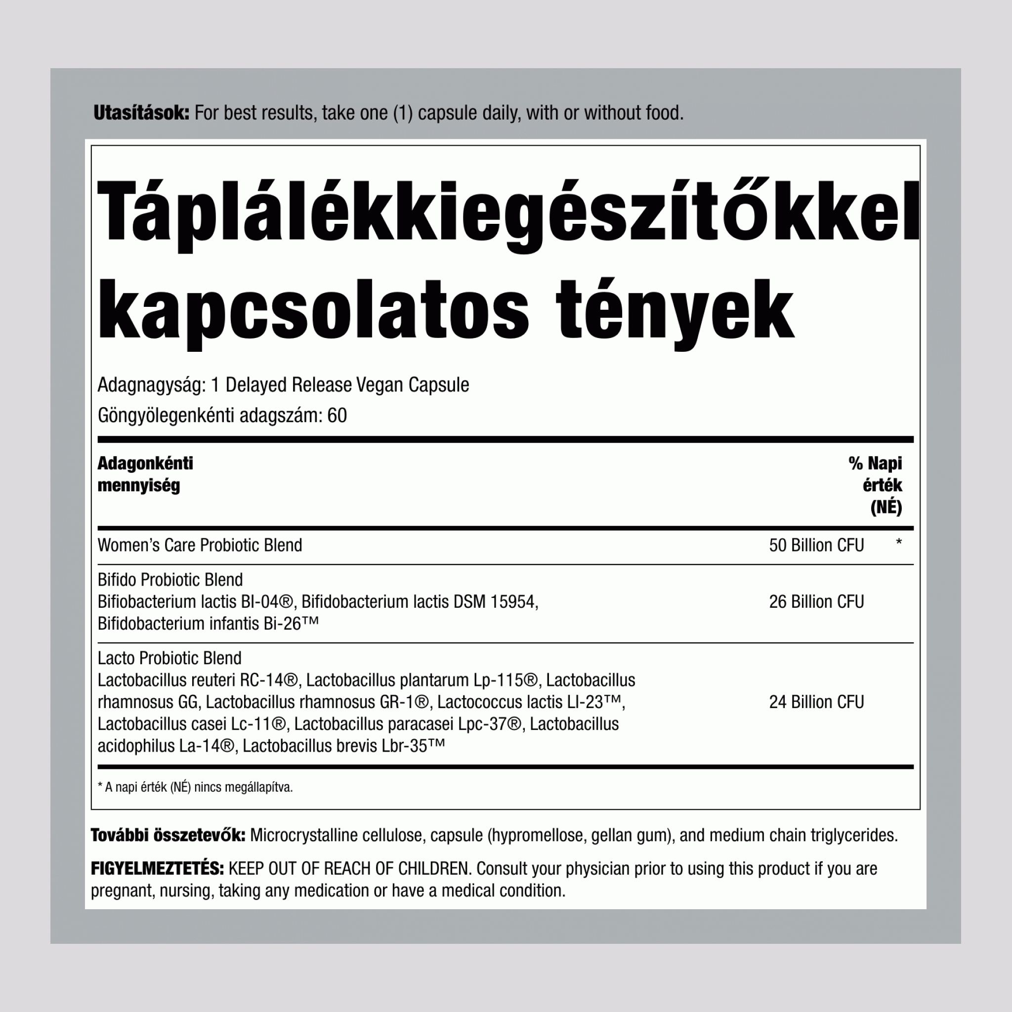 Ultimate Flora Nők Vaginalis Gondoskodása Probiotikum 50 Milliárd, 60 Késleltetett Kiadású Vegán Kapszula