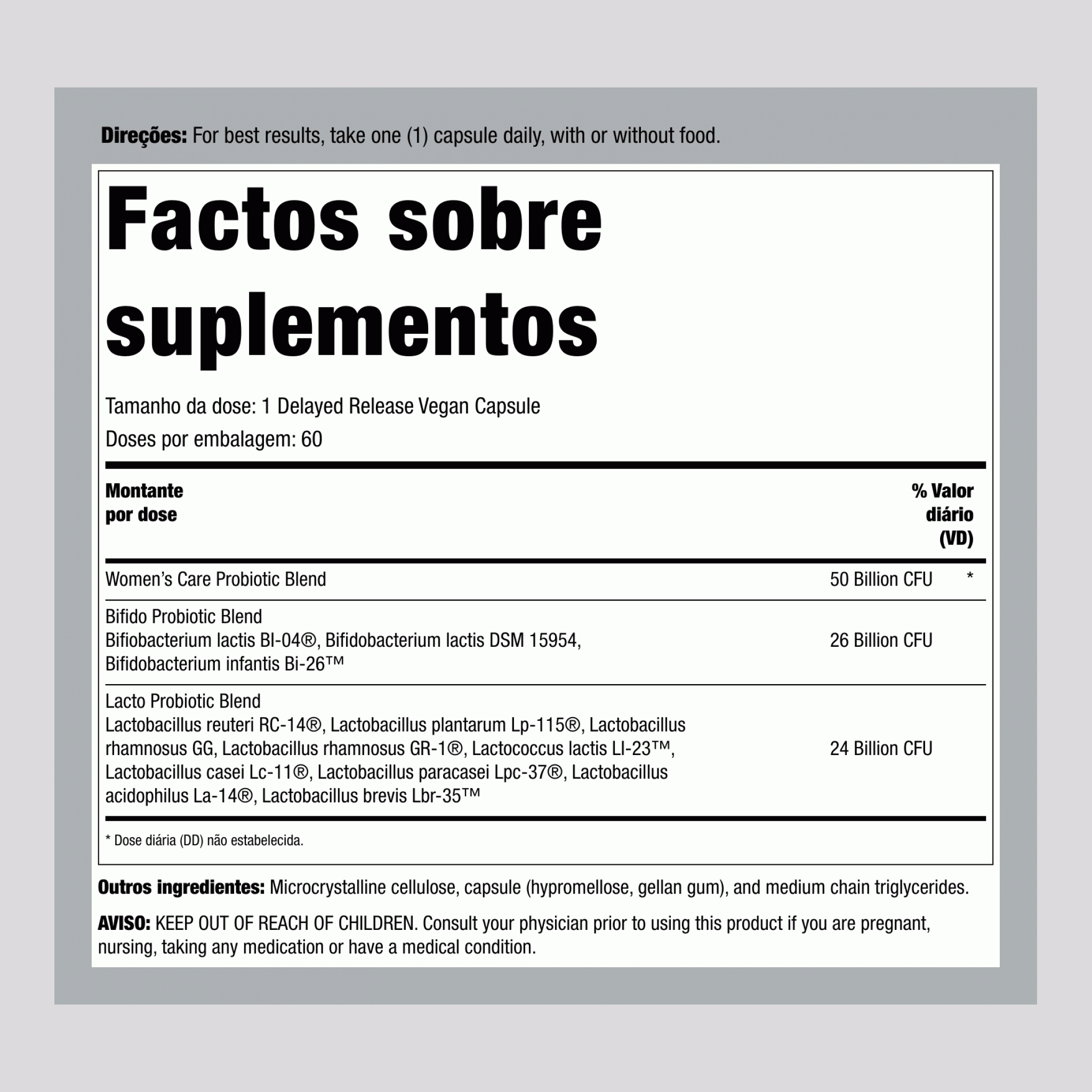 Ultimate Flora Women's Vaginal Care Probiotic 50 Bilhões, 60 Cápsulas Veganas de Liberação Retardada