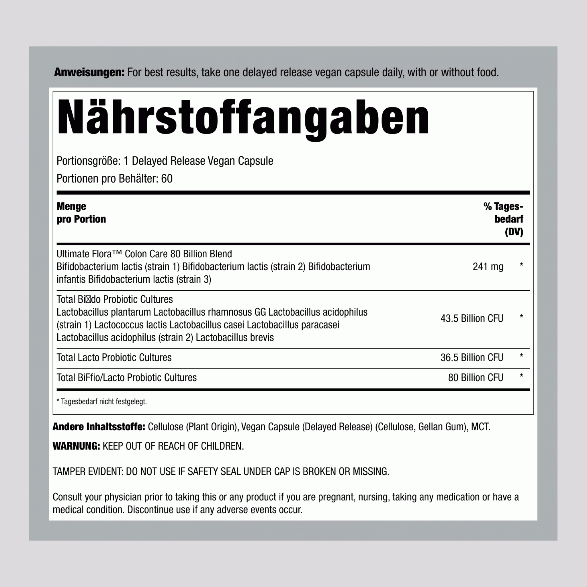 Ultimate Flora Colon Care Probiotic 80 Milliarden, 60 verzögerte Freisetzung vegane Kapseln