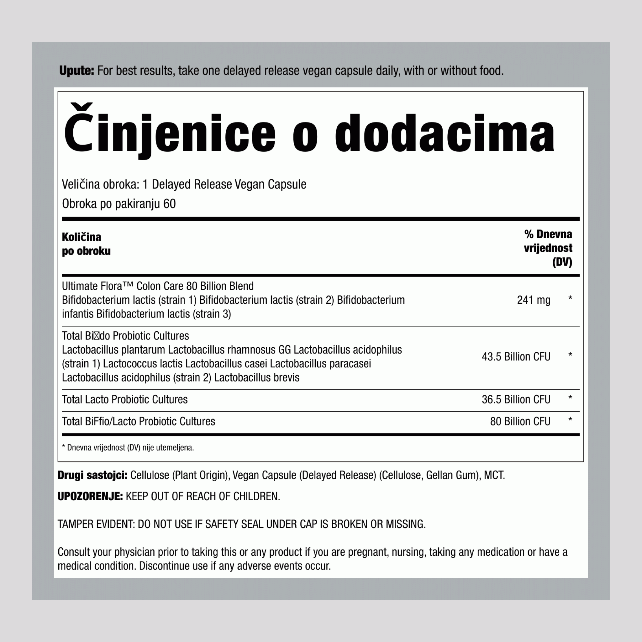 Ultimate Flora Colon Care Probiotik 80 milijardi, 60 kapsula s odgođenim otpuštanjem, veganske