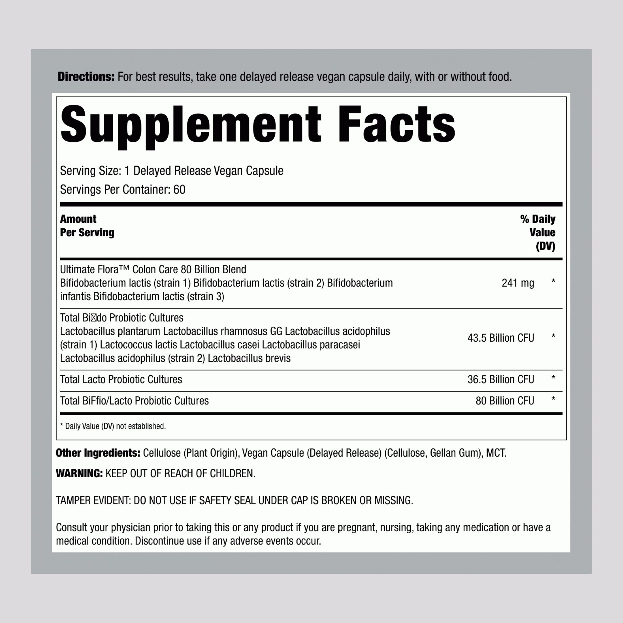 Ultimate Flora 腸道護理益生菌 80 億，每瓶 60 粒延遲釋放素食膠囊