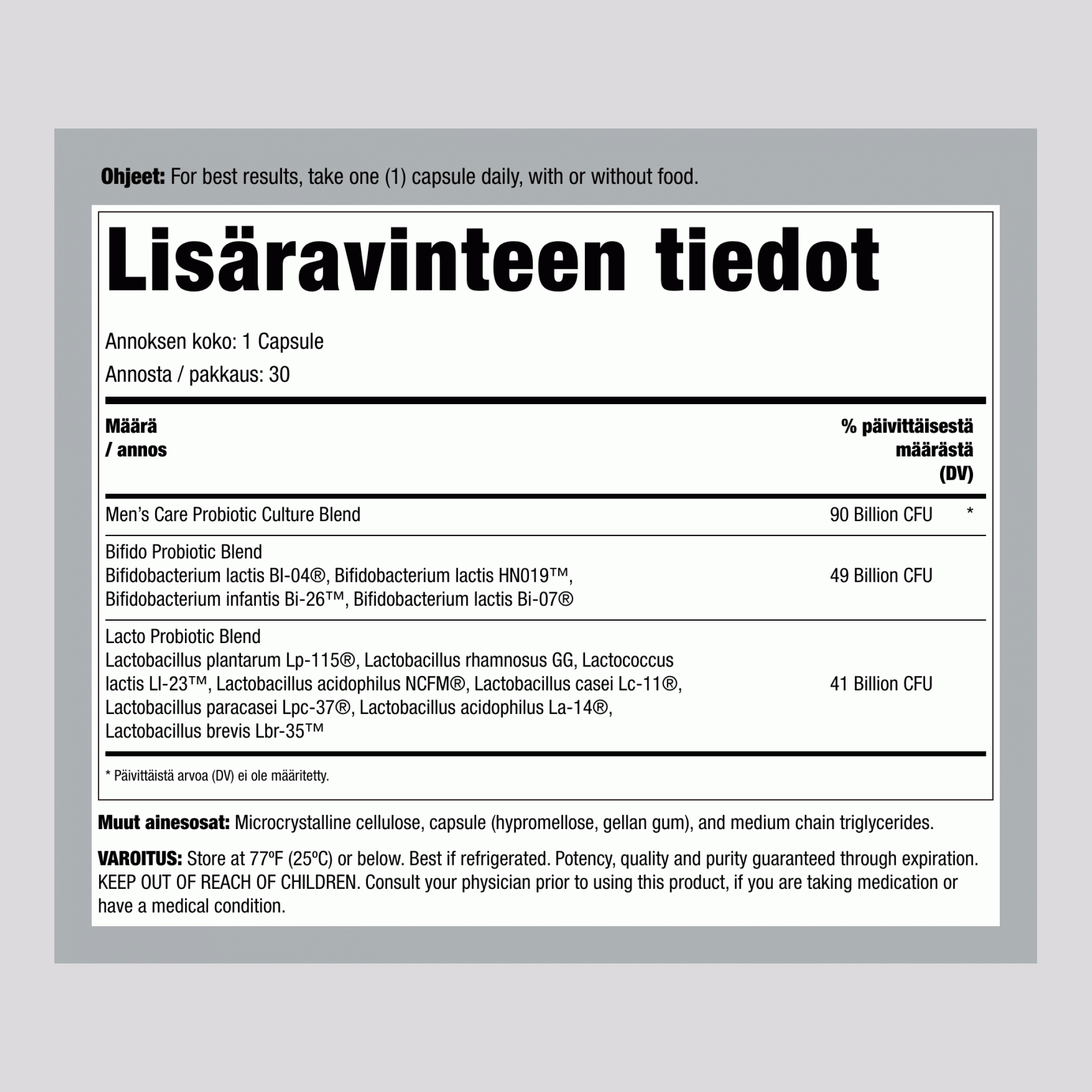 Ultimate Flora Miesten Täydellinen Probiootti 90 Miljardia, 30 Viivästettyä Vapauttavaa Vegaanikapselia